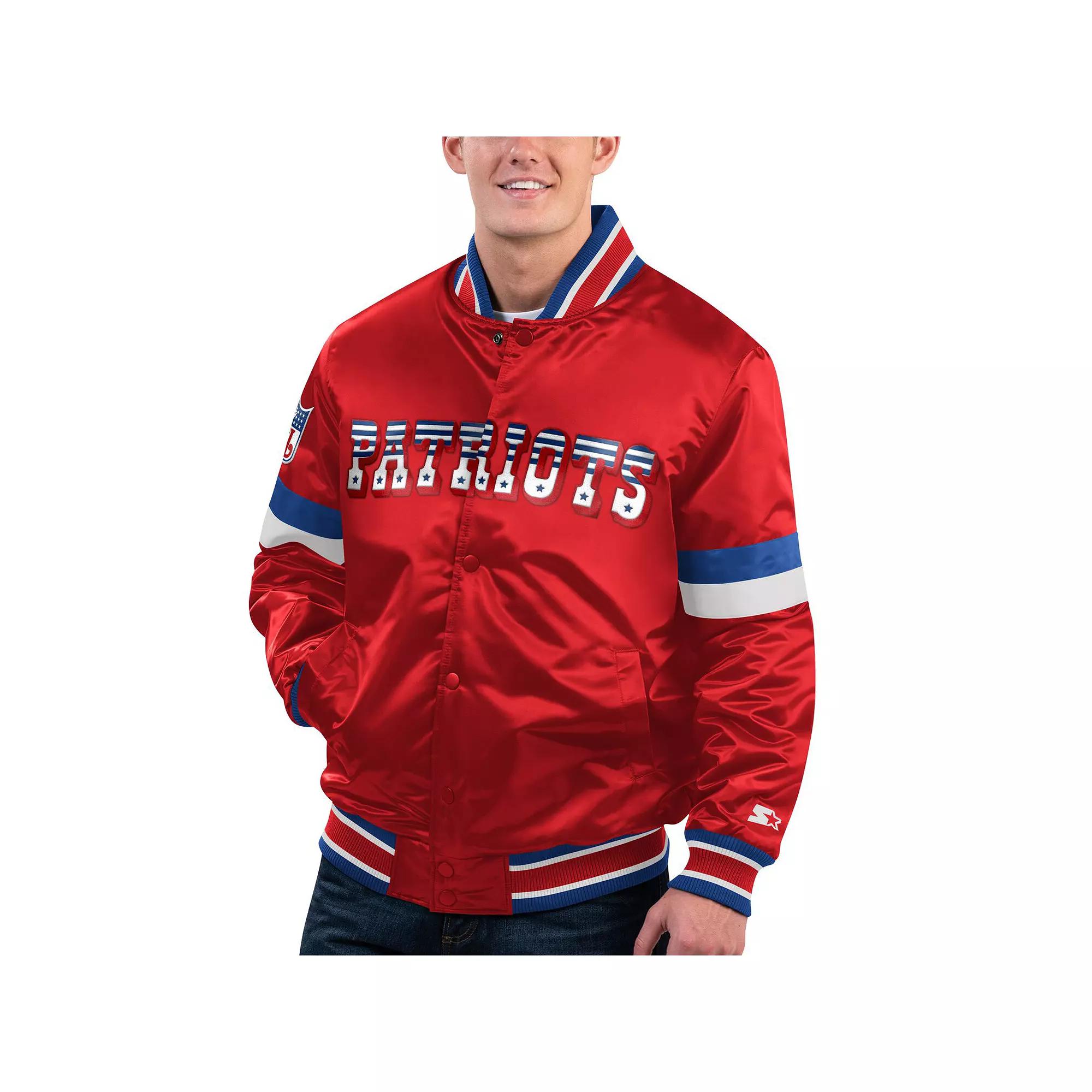 Men's Starter Red New England Patriots Gridiron Classics Home Game Satin Full-Snap Varsity Jacket,  Product Image