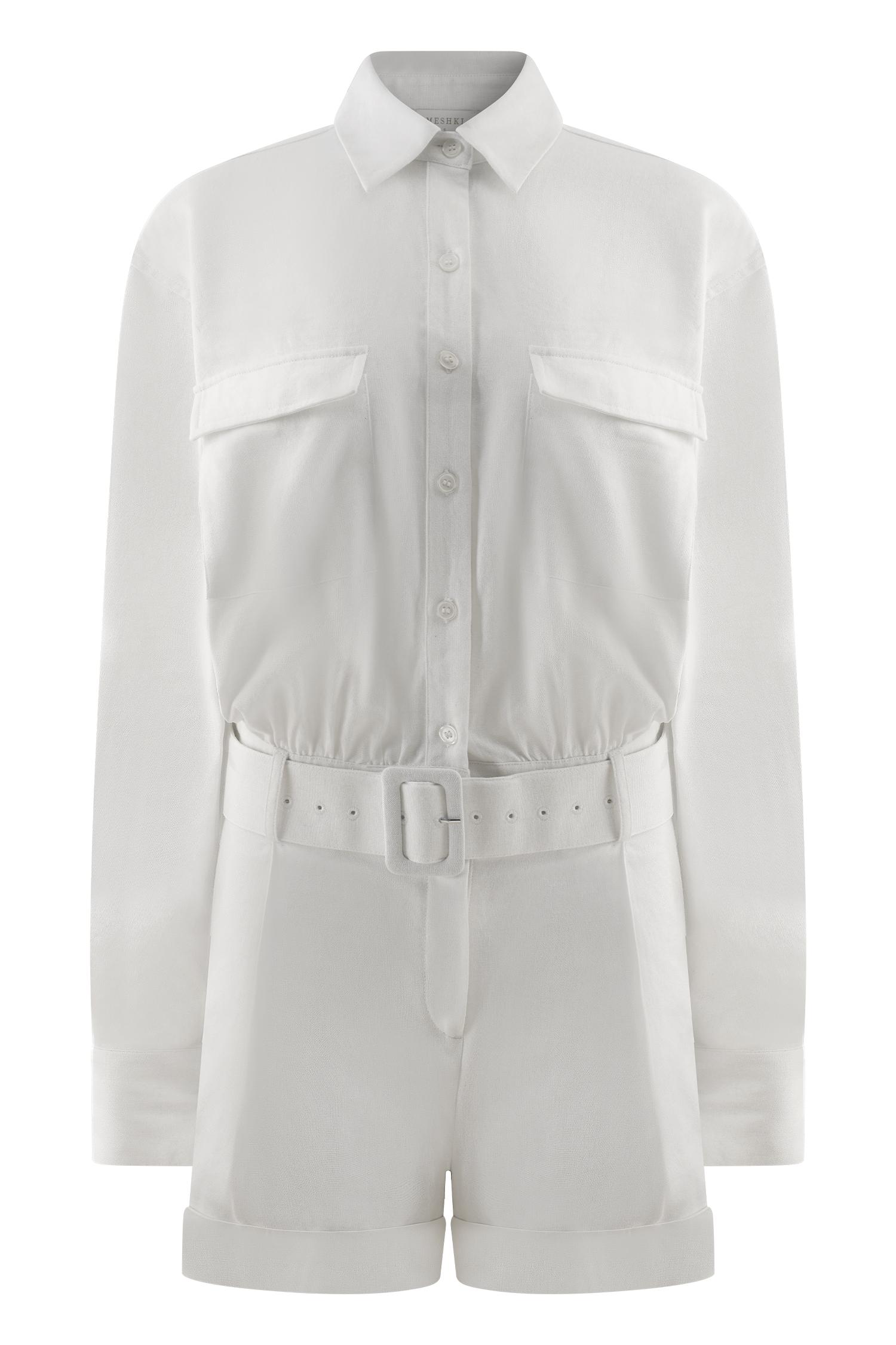 Adia Linen Belted Playsuit - White Product Image