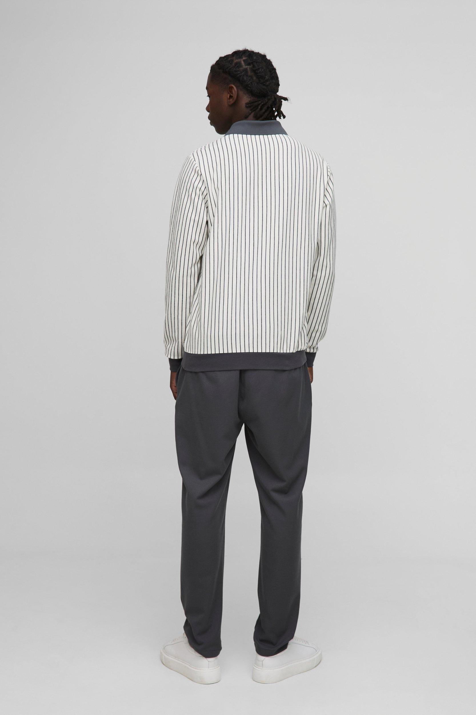 Regular Fit Long Sleeve Stripe Embroidered Rugby Polo | boohooMAN USA Product Image