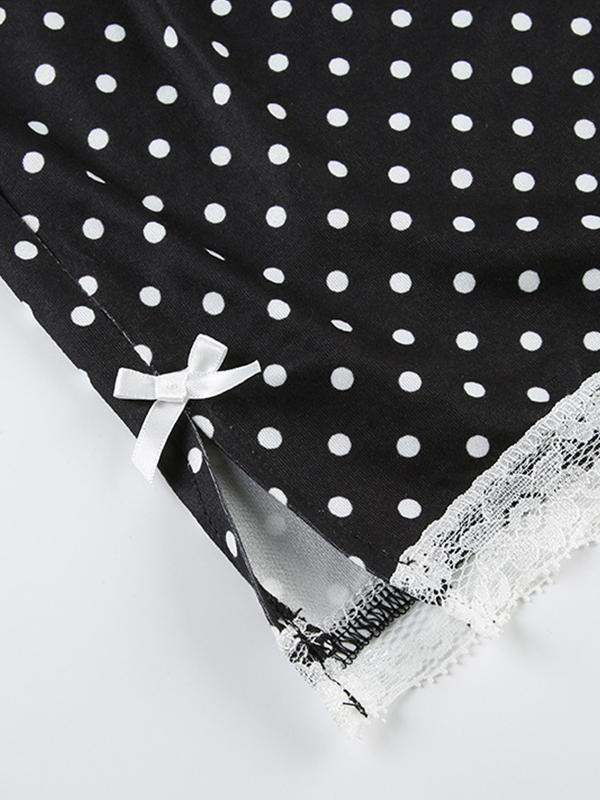 Polka Dot Lace Bow Split Shorts Product Image