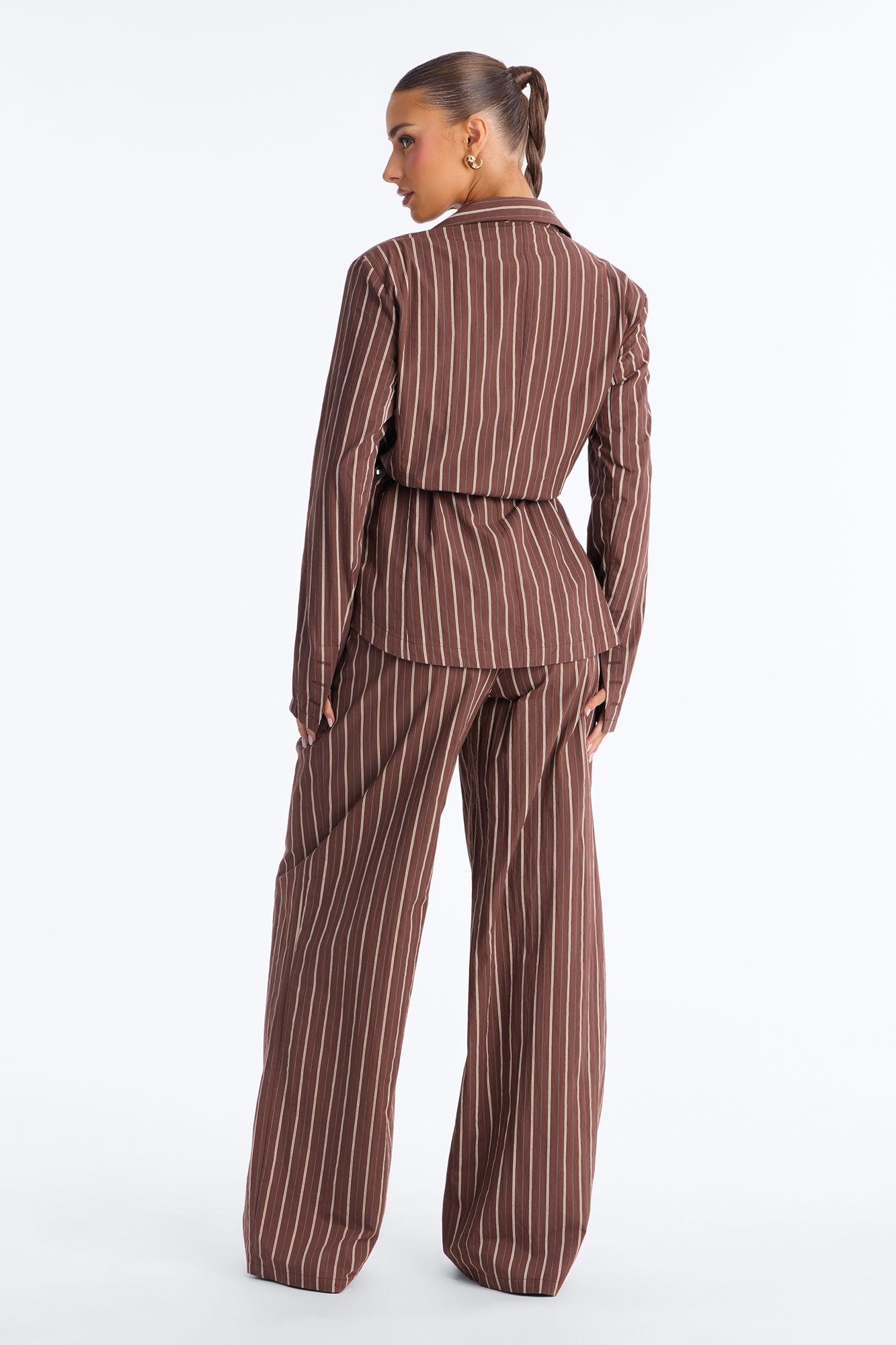 Tifany Pinstripe Blazer Pant Set - Brown Female Product Image