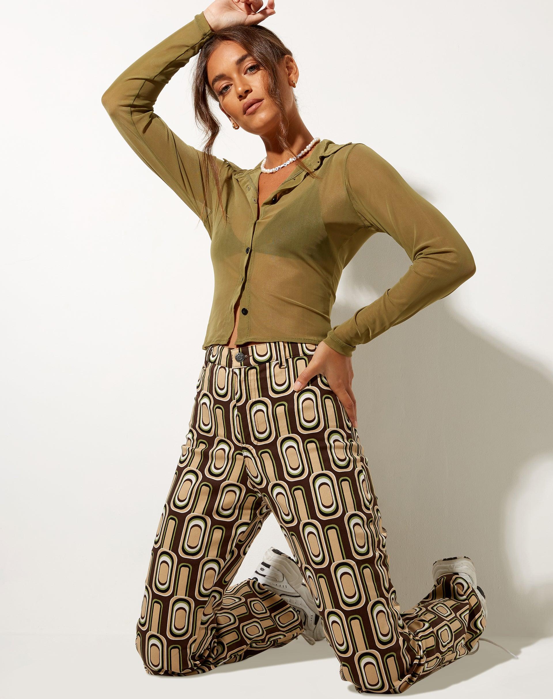 Zoven Flare Trouser in Retro Spot Brown Product Image
