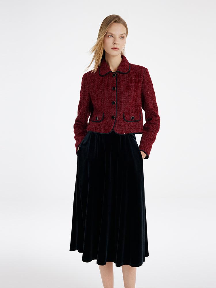 Tweed Jacket And Velvet Skirt Two-Piece Set With Detachable Bowknot Product Image