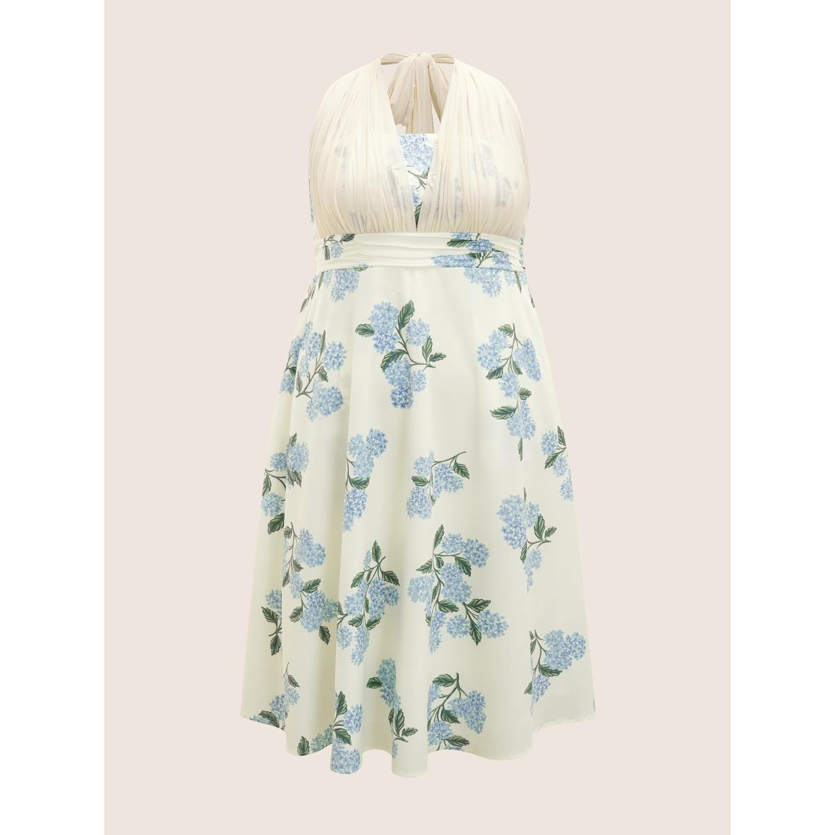 Plus Size Everywhere Dress - Floral Breathable Gauze Shoulder Dress LightBlue Women Elegant One-shoulder neck Sleeveless Curvy BloomChic 12/L Product Image