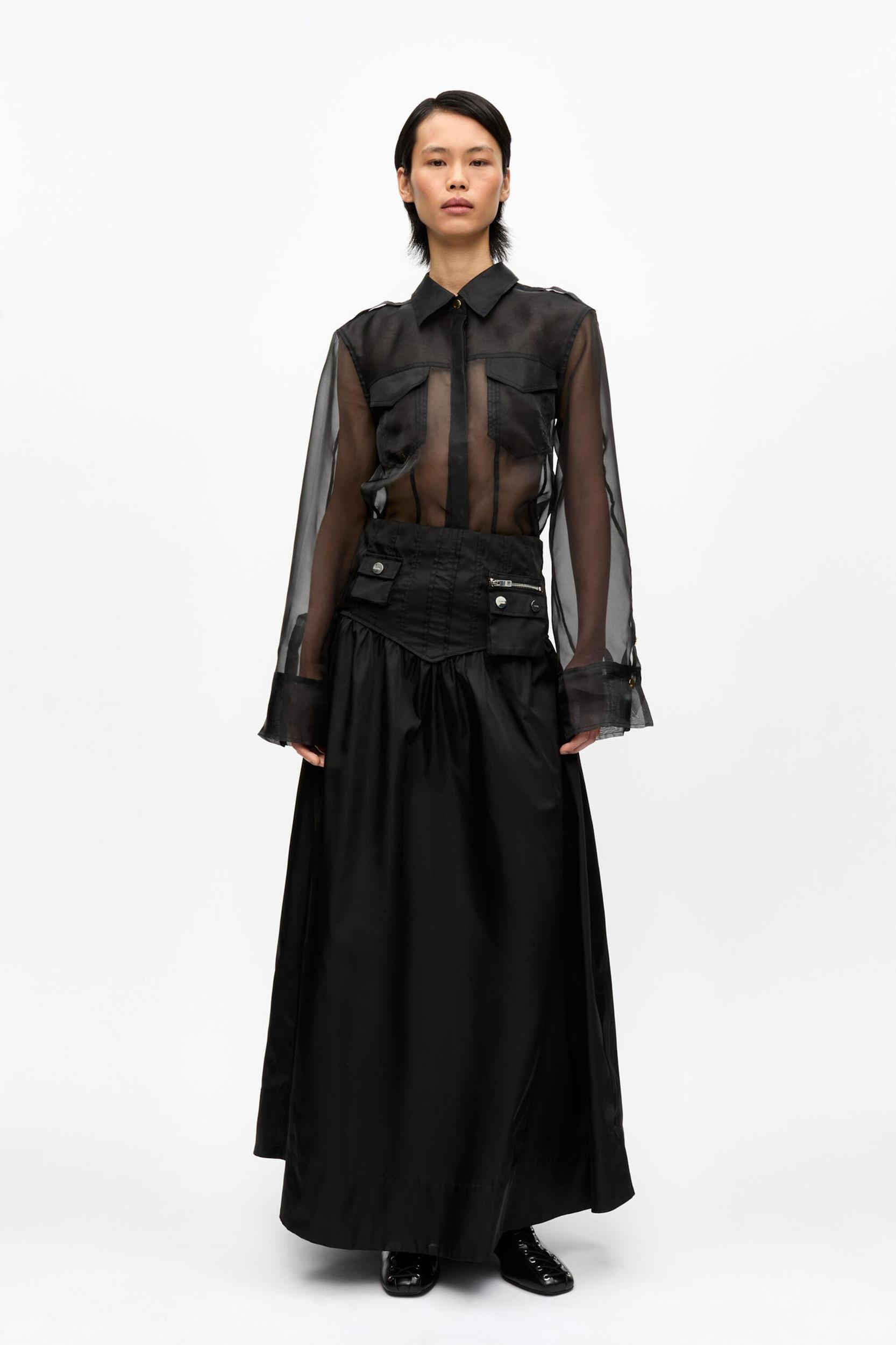 Black Duchesse Nylon Long Pocket Skirt Product Image