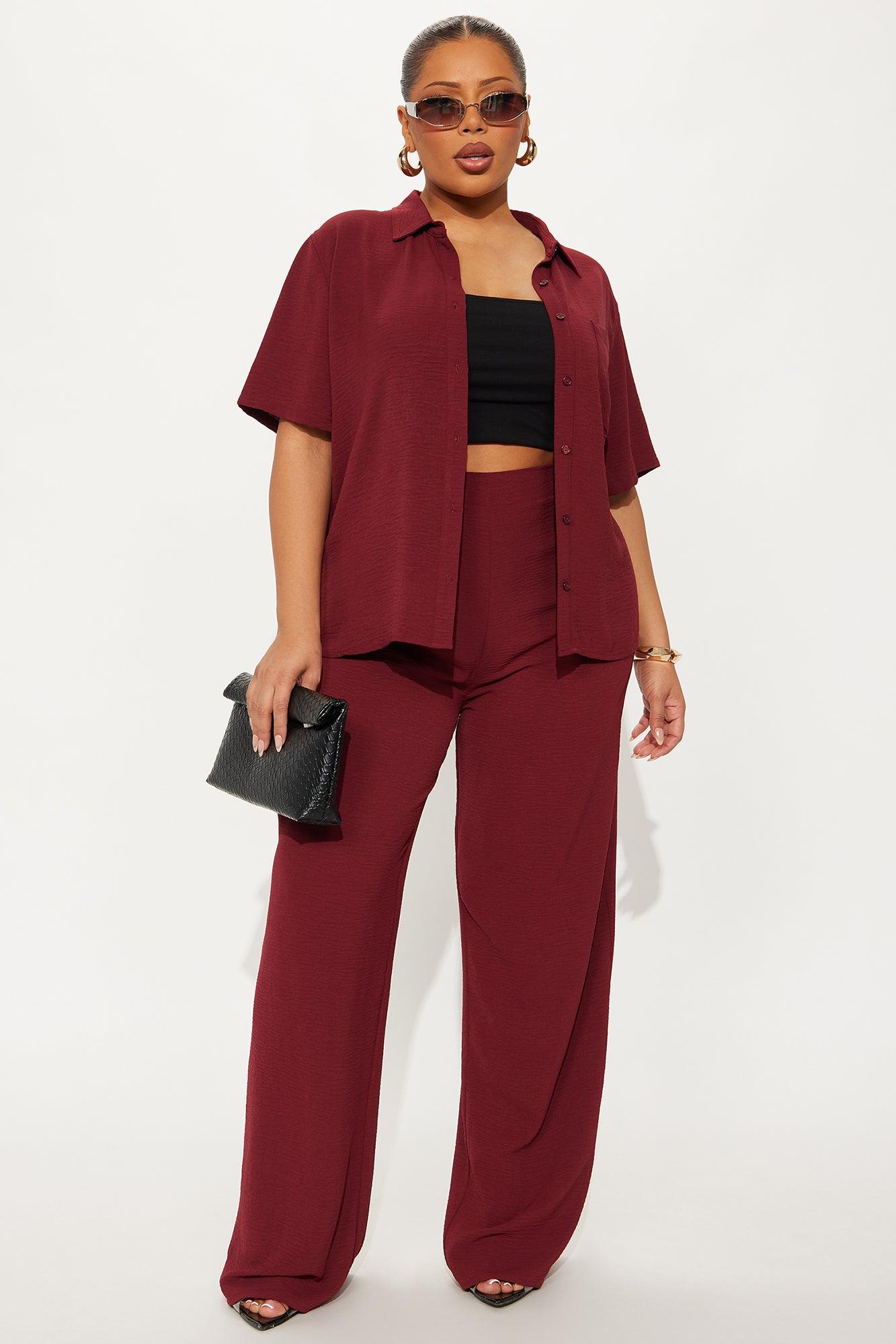 Makenzie Short Sleeve Pant Set - Wine Female Product Image