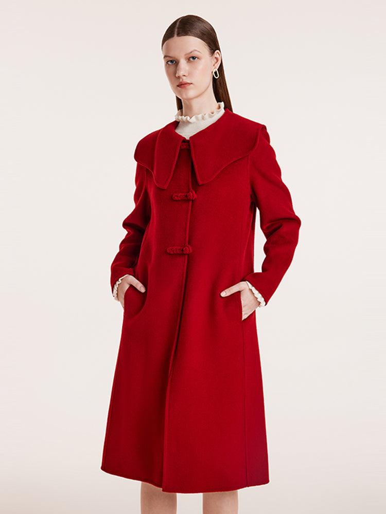 Tencel Wool Cheongsam Button Double-Faced Women Coat Product Image