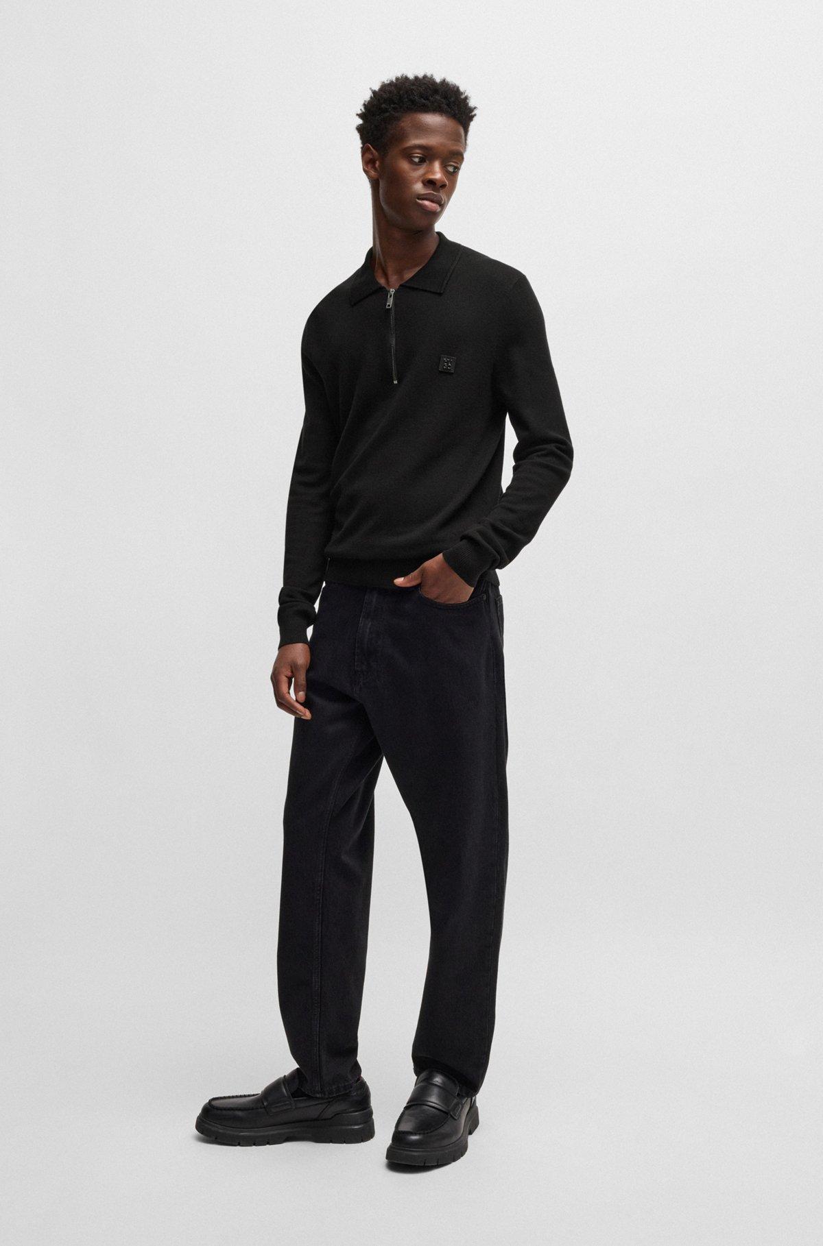 Zip-neck polo sweater with stacked logo Product Image