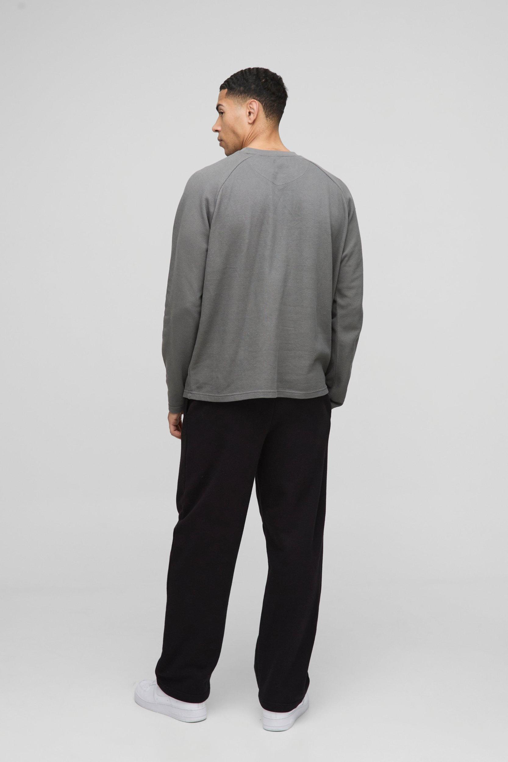 Oversized Long Sleeve Raglan Pique T-Shirt | boohooMAN USA Product Image