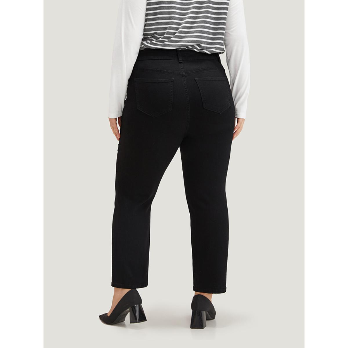 Plus Size Plain Black Wash Zipper Fly Jeans Women Black Casual Plain Plain High stretch Pocket Jeans BloomChic 22/3X Product Image