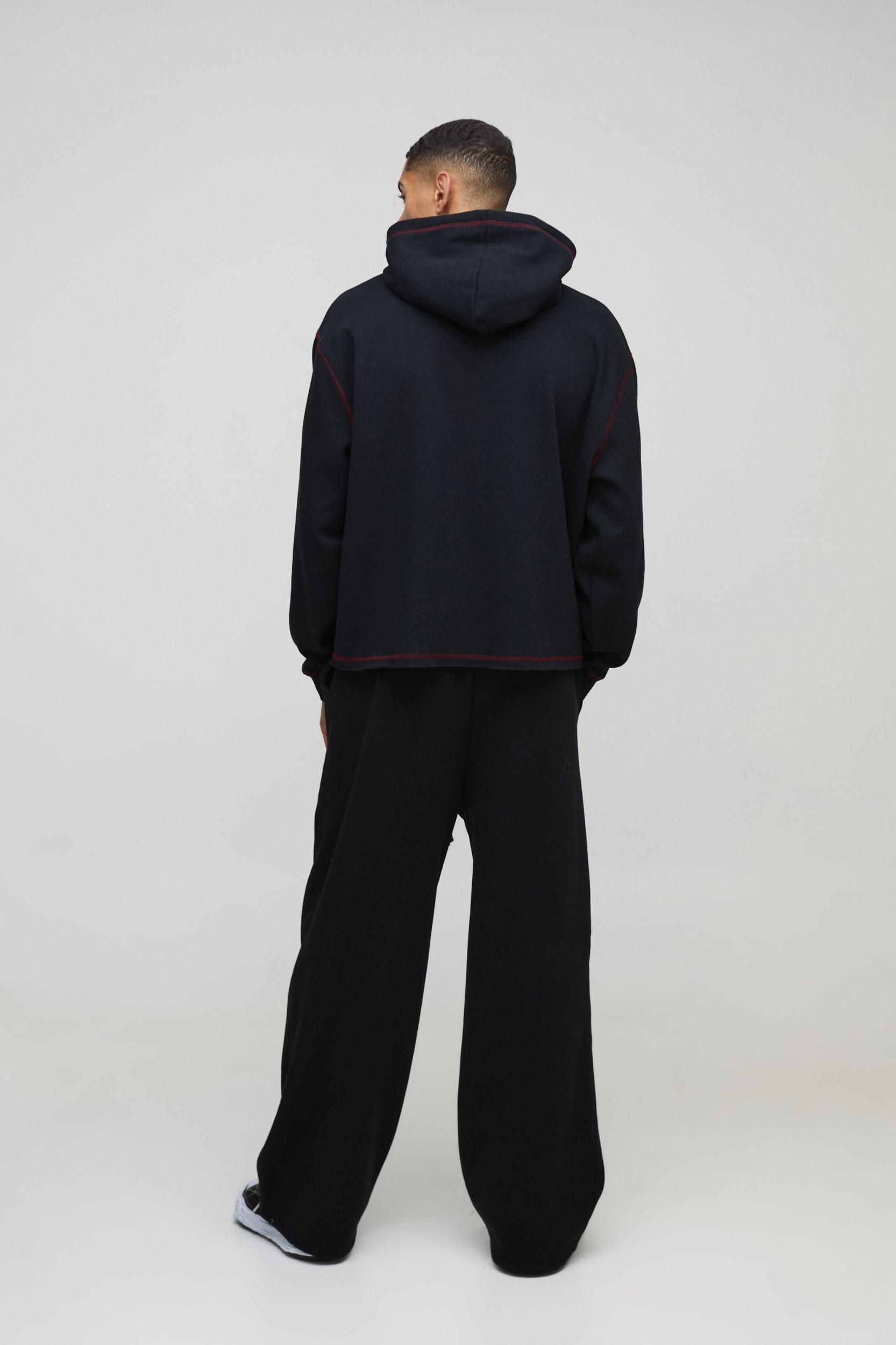 Oversized Boxy Varsity Worldwide Printed Raw Hem Hoodie | boohooMAN USA Product Image