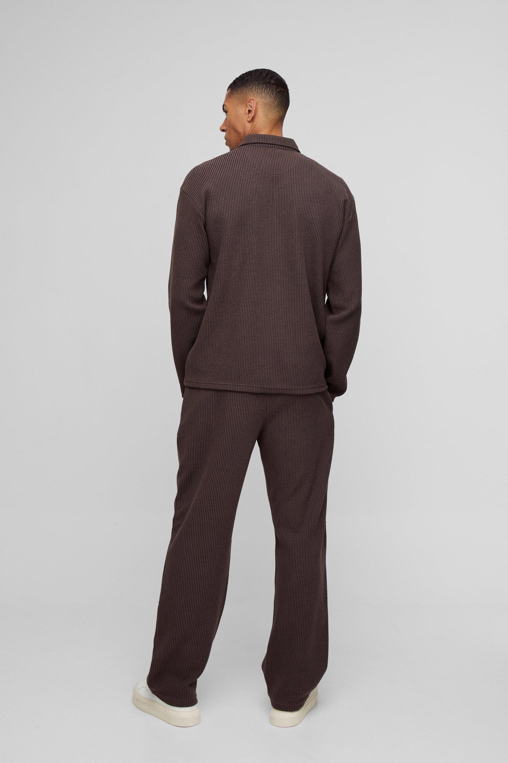 Oversized Two-tone Zip Ribbed Jersey Shirt & Straight Sweatpants Set | boohooMAN USA Product Image