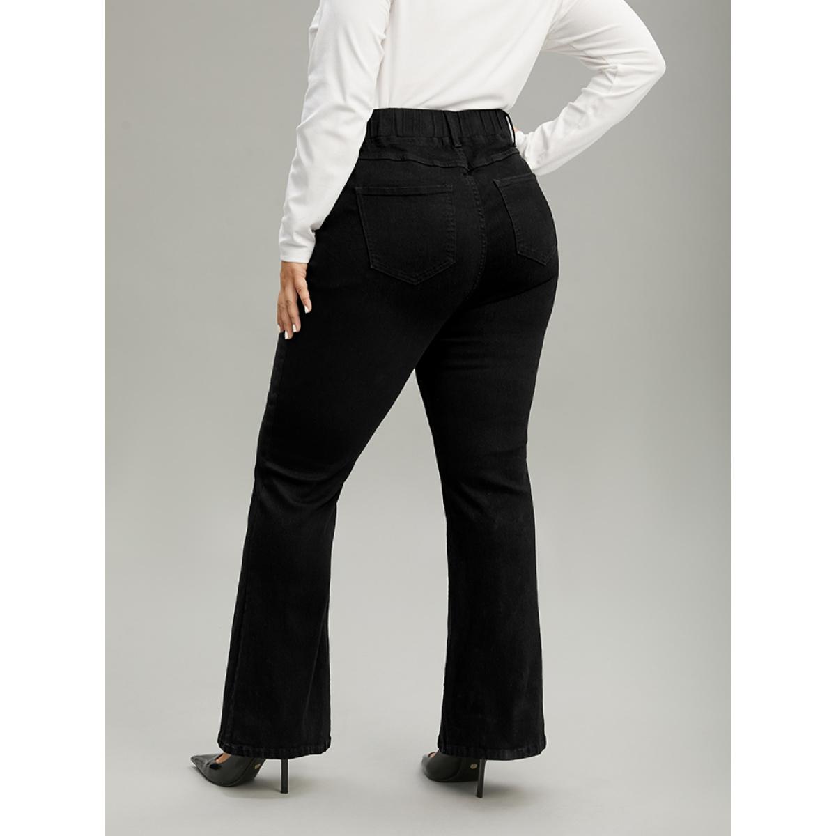 Plus Size Black Wash Pocket Flare Leg Jeans Women Black Casual Plain Plain High stretch Pocket Jeans BloomChic 22/3X Product Image