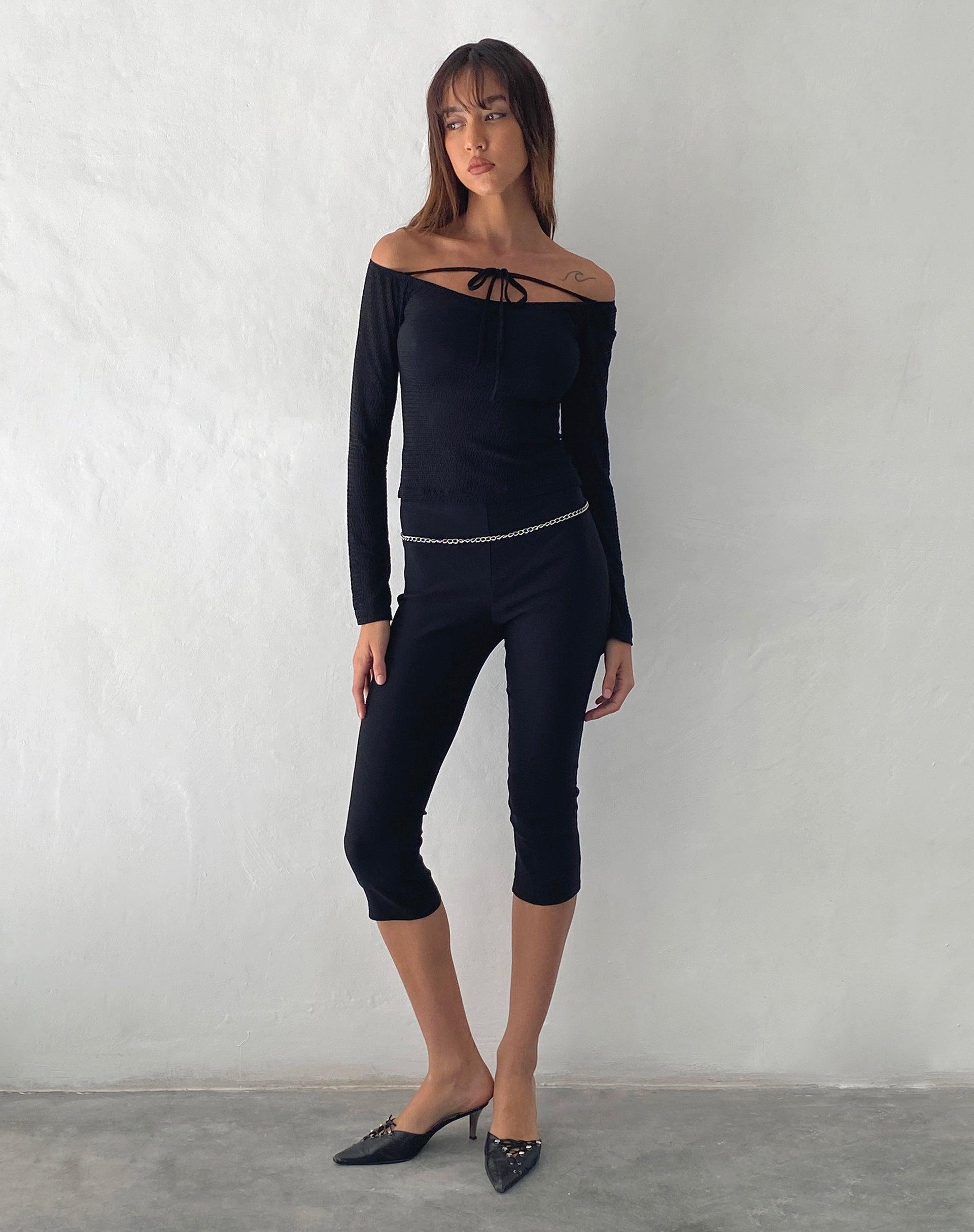 Alondra Long Sleeve Tie Front Top in Textured Black Female Product Image