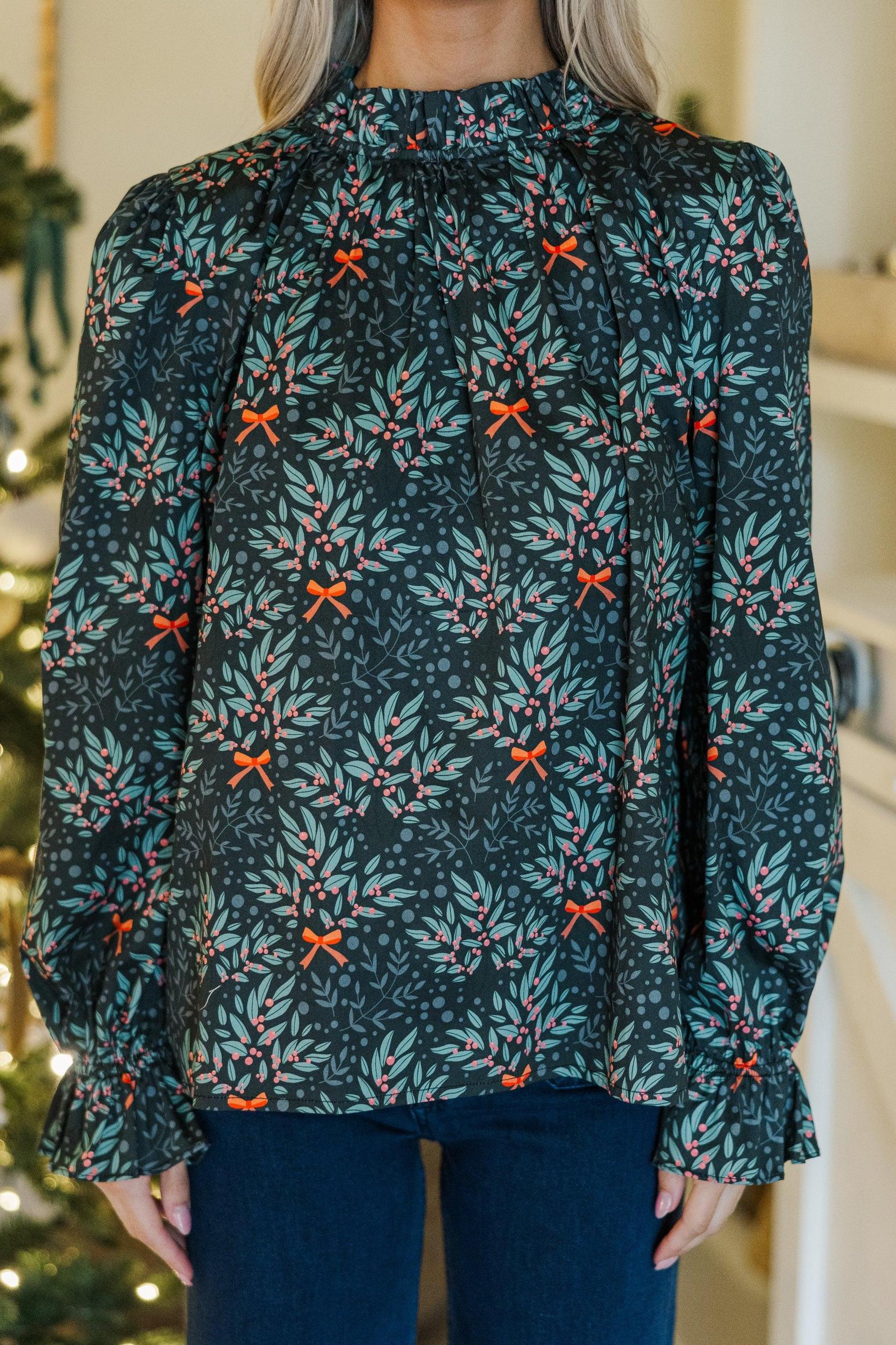 Tried And True Navy Floral Ruffled Blouse Female Product Image