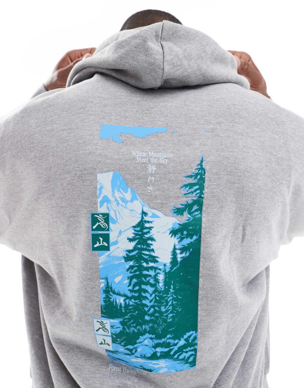 ASOS DESIGN boxy oversized hoodie with photographic back print in gray heather Product Image