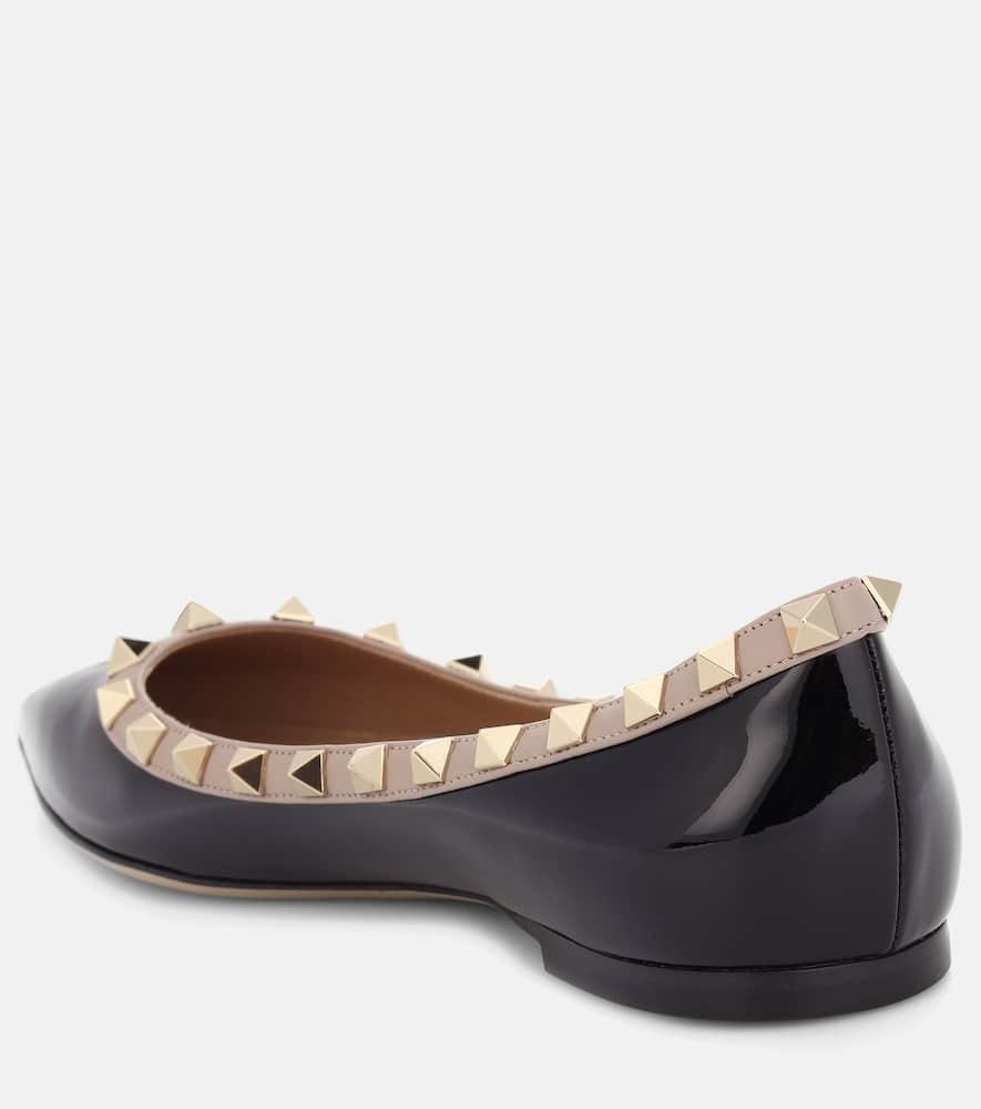 VALENTINO GARAVANI Pointed Toe Studded Trim Flat Sole Ballerina In Black Product Image