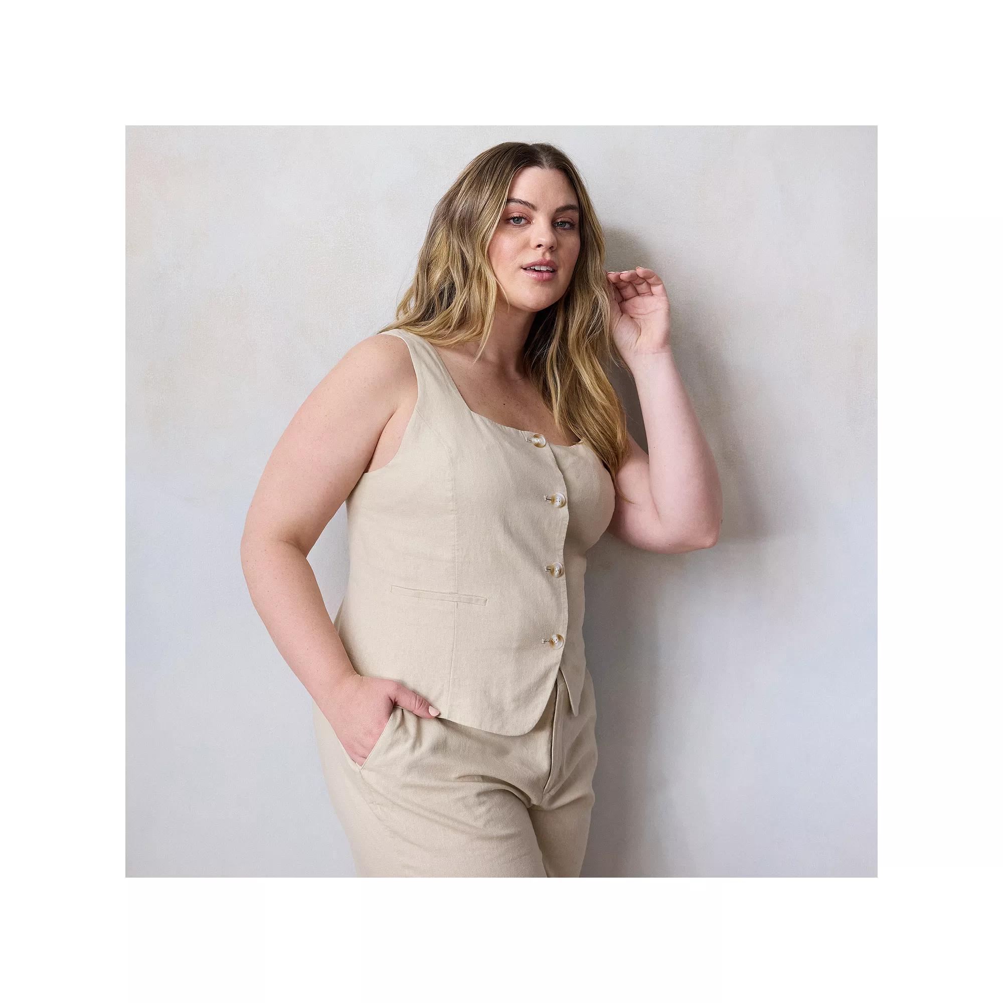 Plus Size LC Lauren Conrad Thin Strap Square Neck Vest, Women's, Size: 4XL, Academy Green Product Image