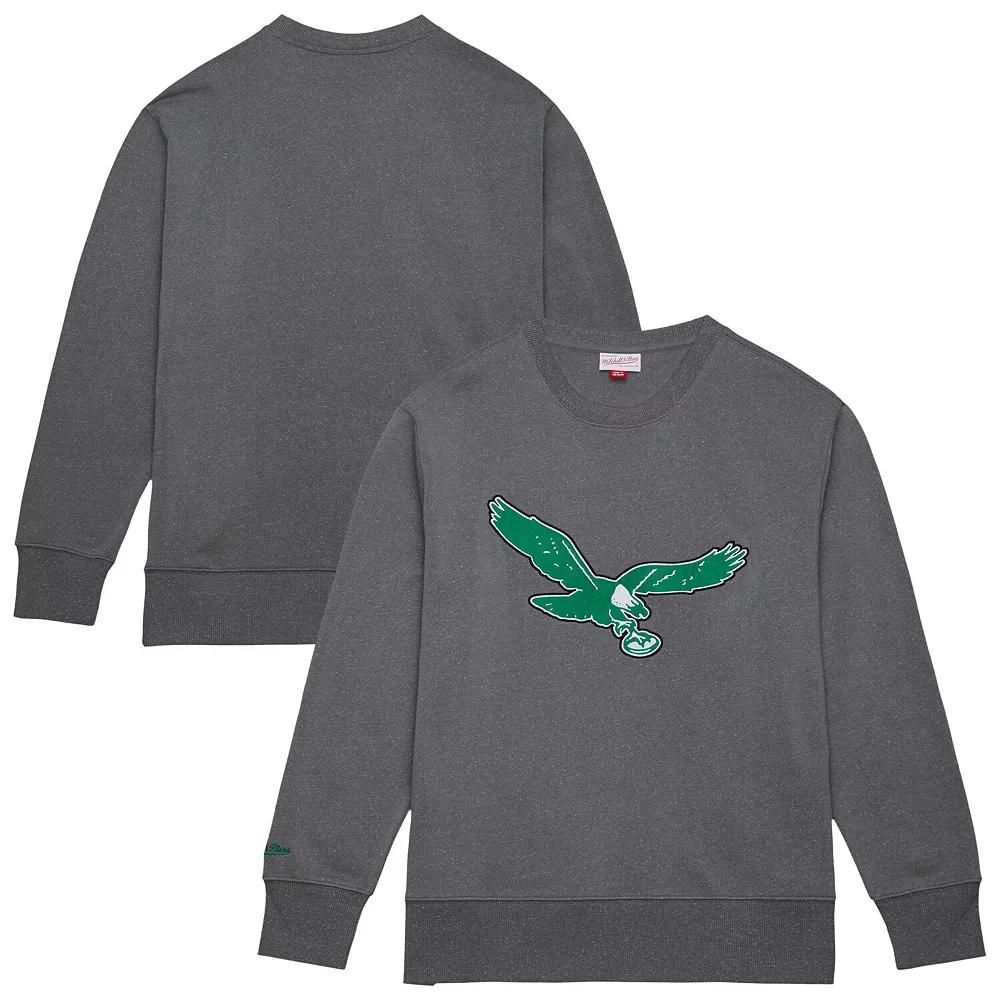 Men's Mitchell & Ness  Heather Gray Philadelphia Eagles Snow Washed Fleece Tri-Blend Pullover Sweatshirt, Size: Small, Grey Product Image