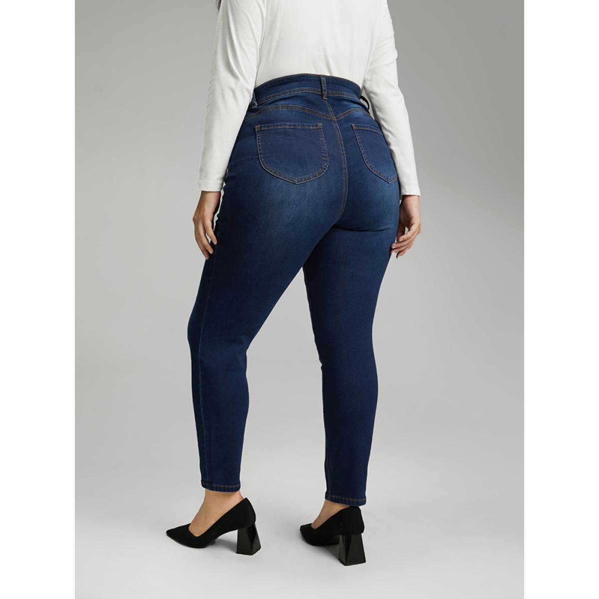 Plus Size Skinny Dark Wash Zipper Fly Jeans Women DarkBlue Casual Plain Plain High stretch Pocket Jeans BloomChic 10/M Product Image