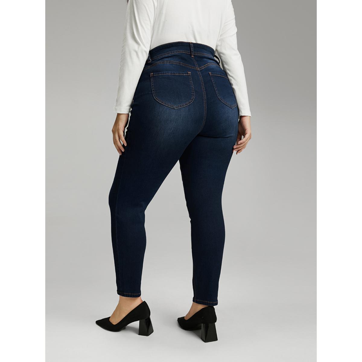 Plus Size Skinny Dark Wash Zipper Fly Jeans Women Indigo Casual Plain Plain High stretch Pocket Jeans BloomChic 22/3X Product Image