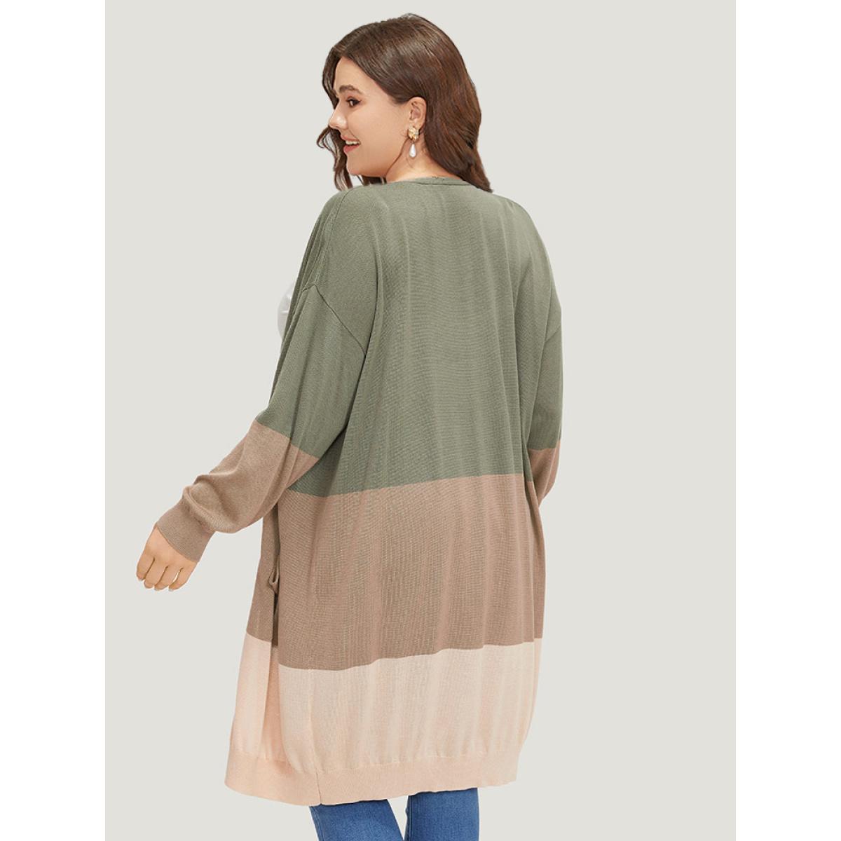 Plus Size Supersoft Essentials Colorblock Pocket Tunic Cardigan Sage Women Casual Loose Long Sleeve Everyday Cardigans BloomChic 14-16/1X Product Image