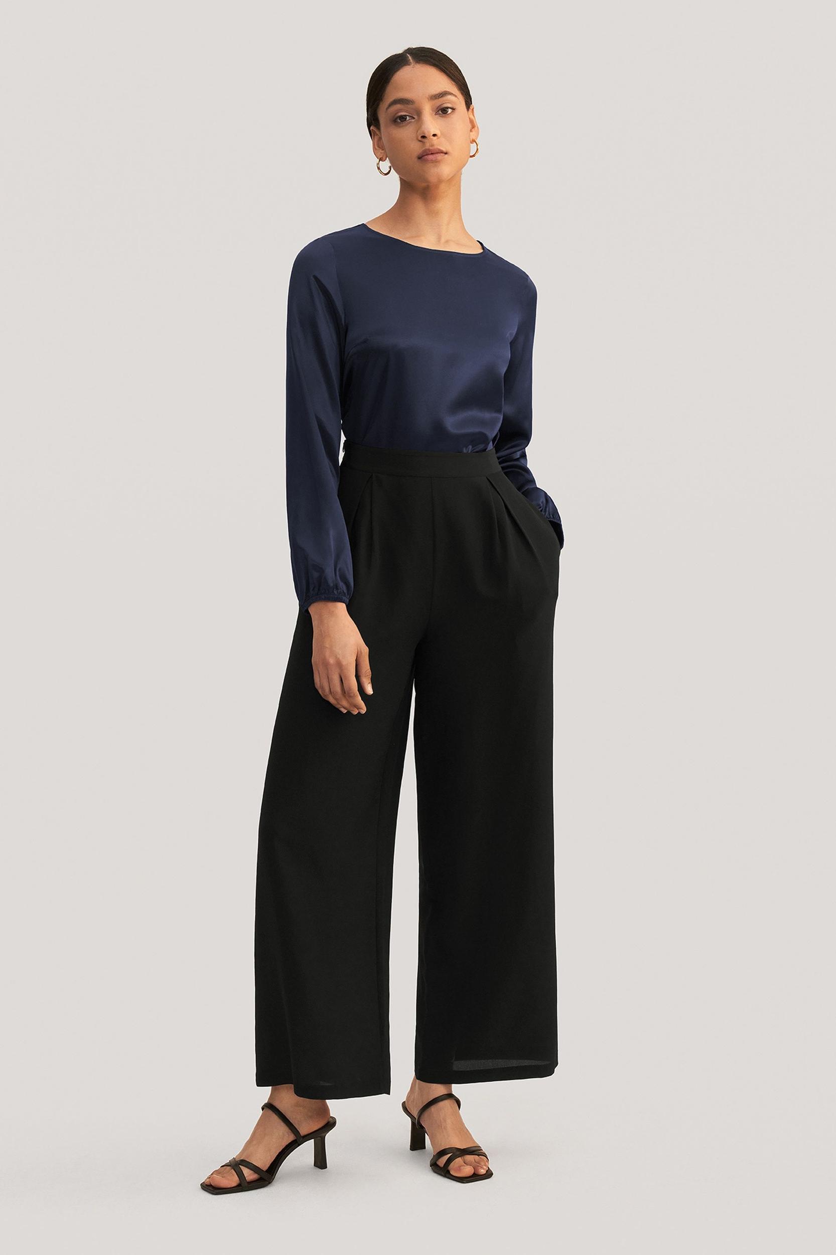 LILYSILK Womens Silk Slacks - Black Mulberry Silk - Wardrobe Must-Have Wide Leg Bottoms 10 Product Image