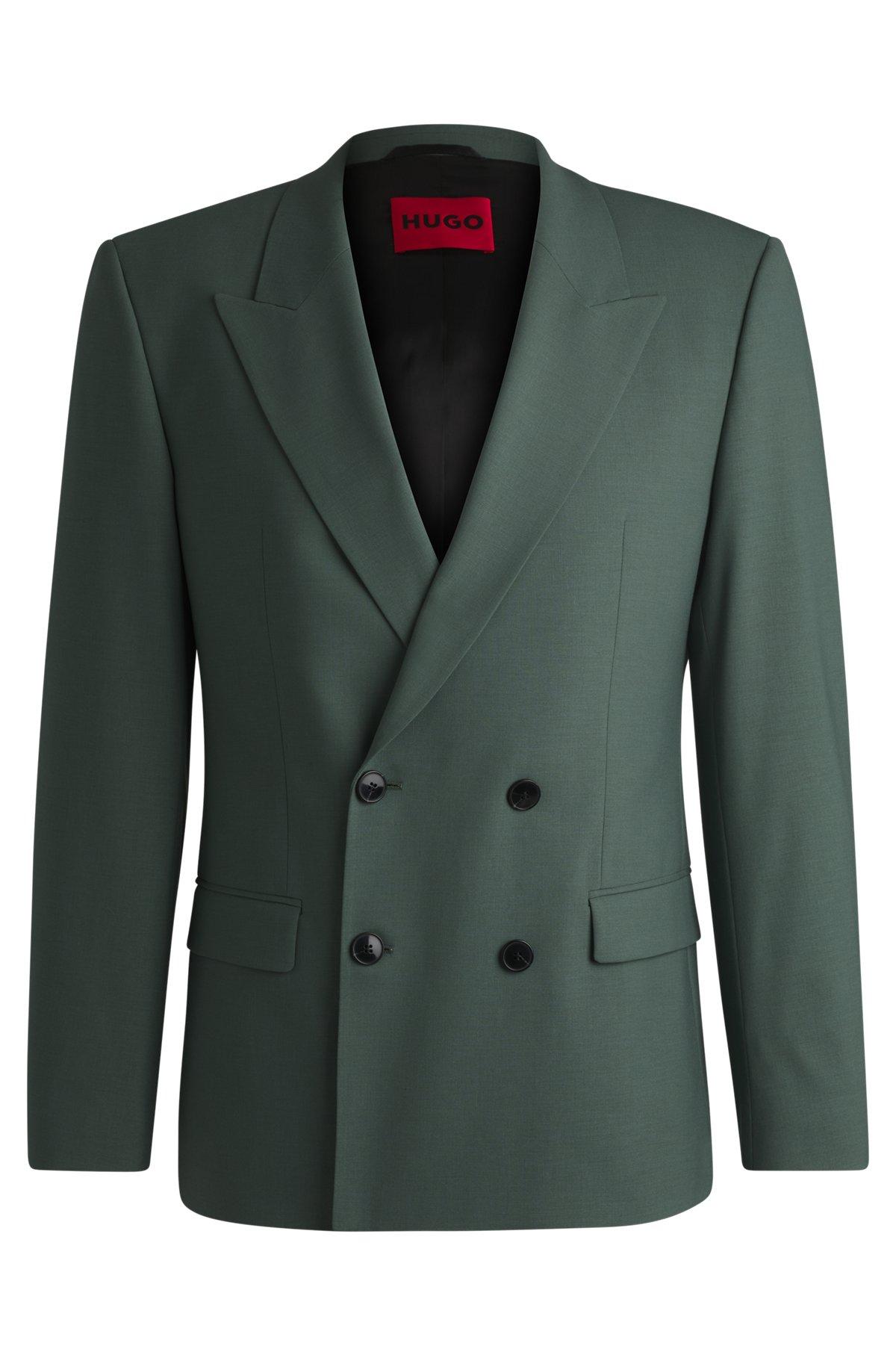 HUGO - Slim-fit jacket in wool stretch poplin - Light Green Product Image