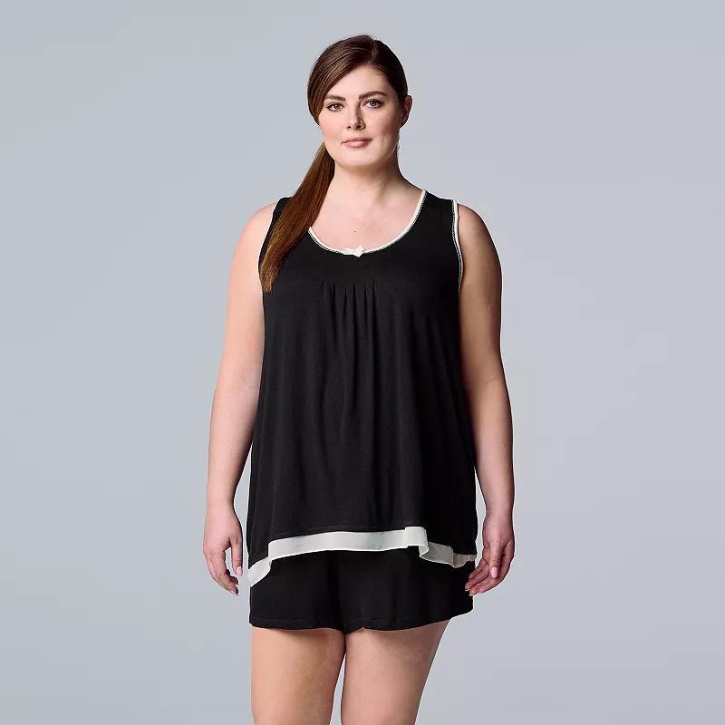 Plus Size Simply Vera Vera Wang Basic Luxury Pajama Tank Top & Pajama Boxers Set, Women's, Size: 3XL, Black Product Image