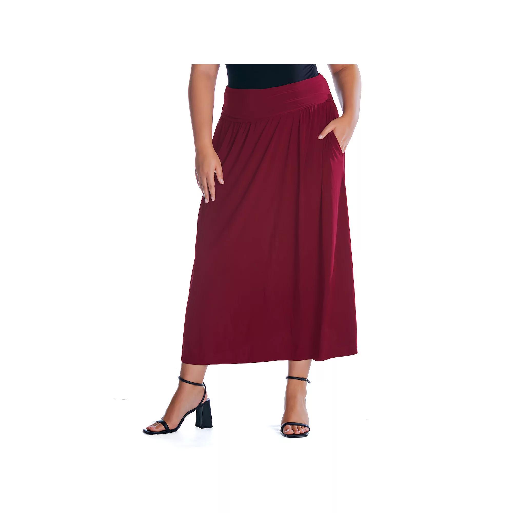 Plus Size 24Seven Comfort Apparel Foldover Maxi Skirt With Pockets, Womens Product Image
