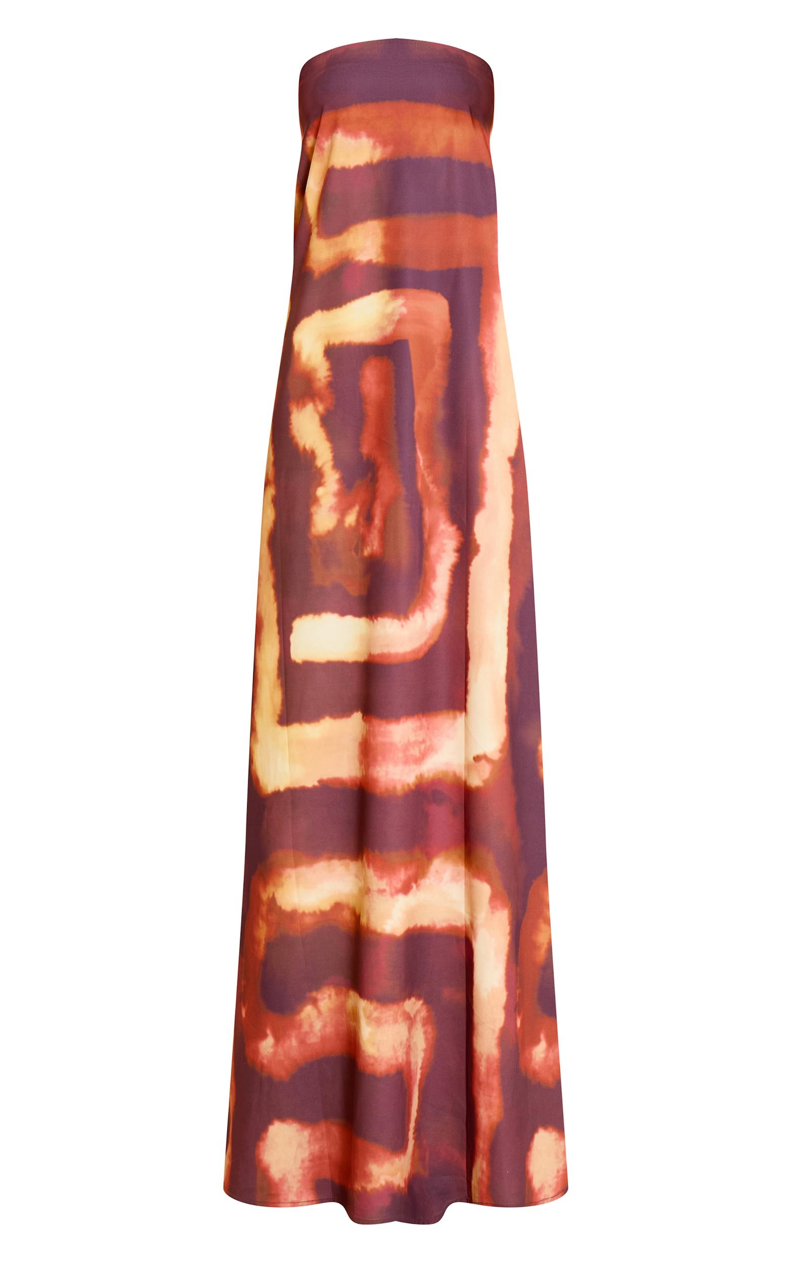 Deep Orange Tie Dye Print Floaty Woven Bandeau Maxi Dress Product Image