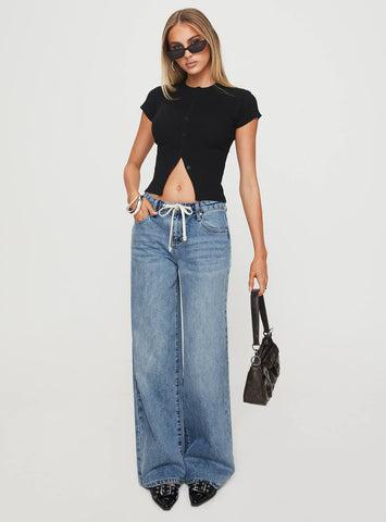 Mellowed Out Low Rise Straight Leg Jeans Mid Blue Product Image