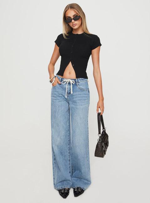 Mellowed Out Low Rise Straight Leg Jeans Mid Blue Product Image
