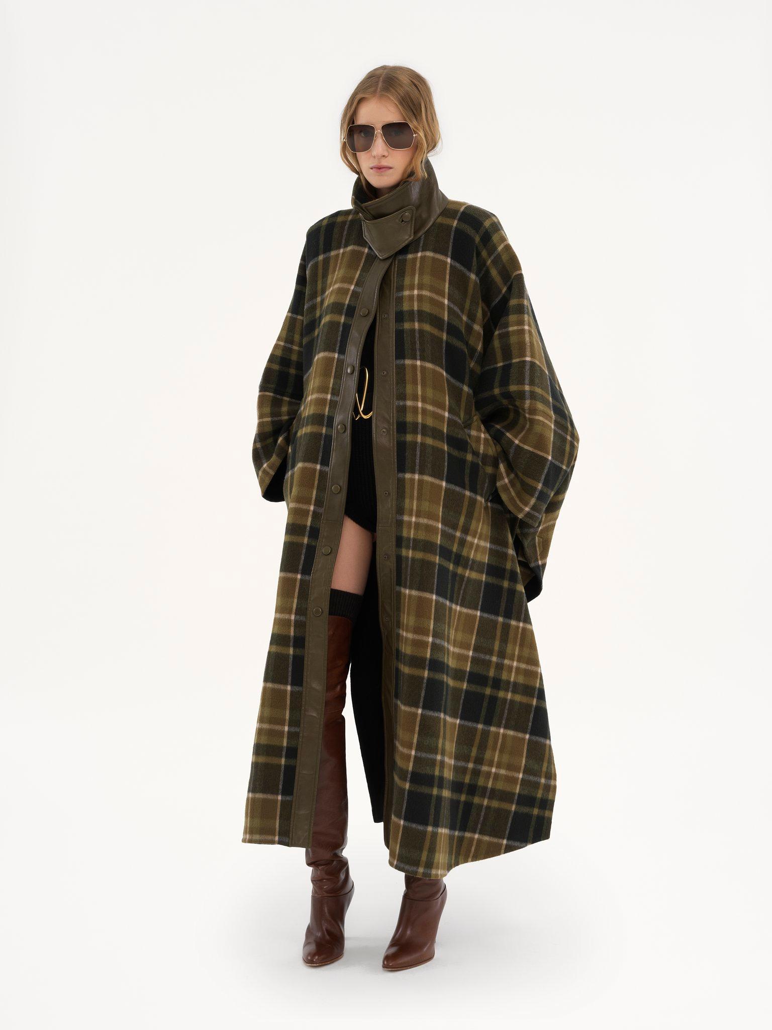 High-neck long coat in double-face wool Product Image
