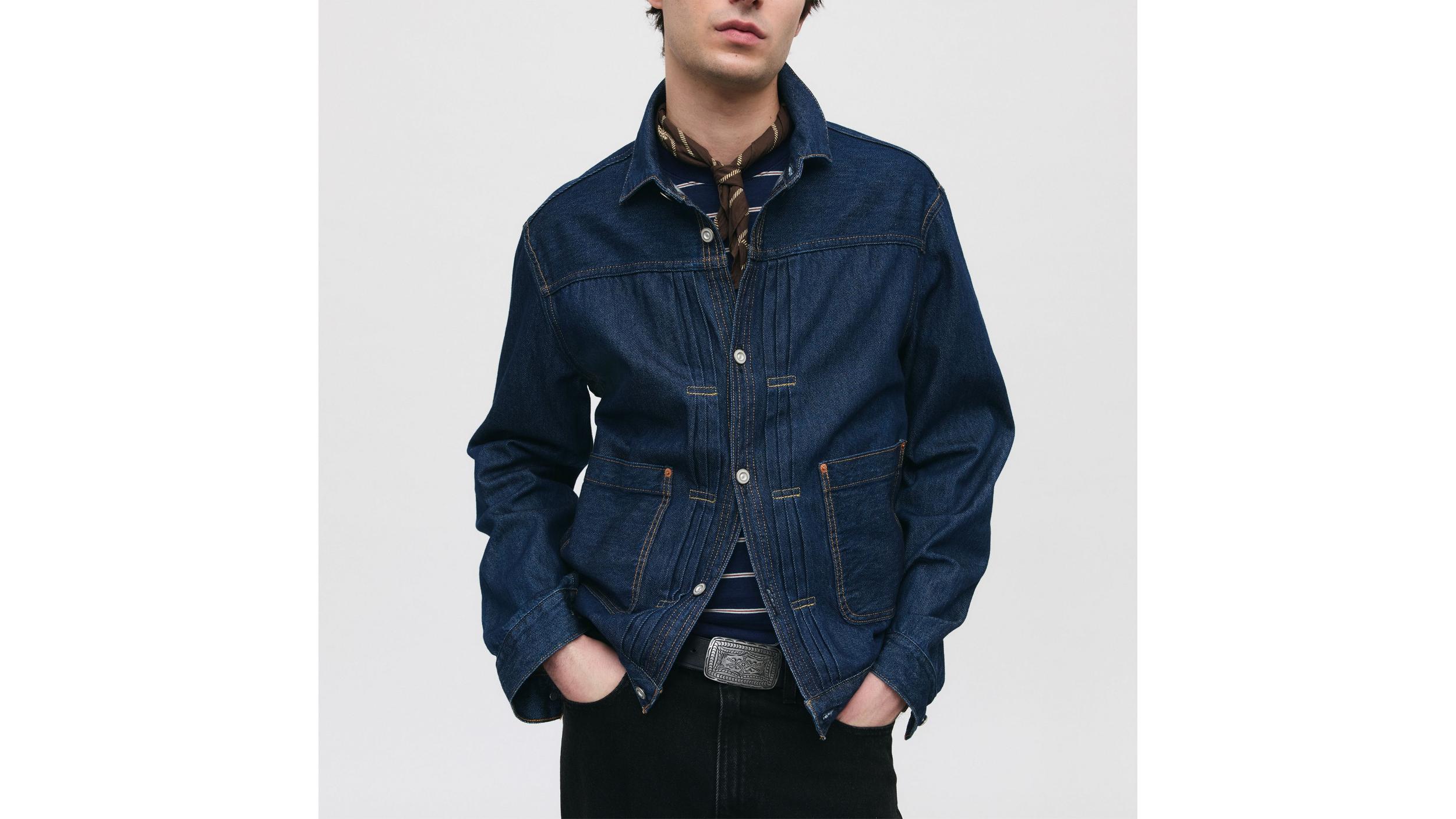 Lightweight Pleated Blouse Trucker Jacket Product Image