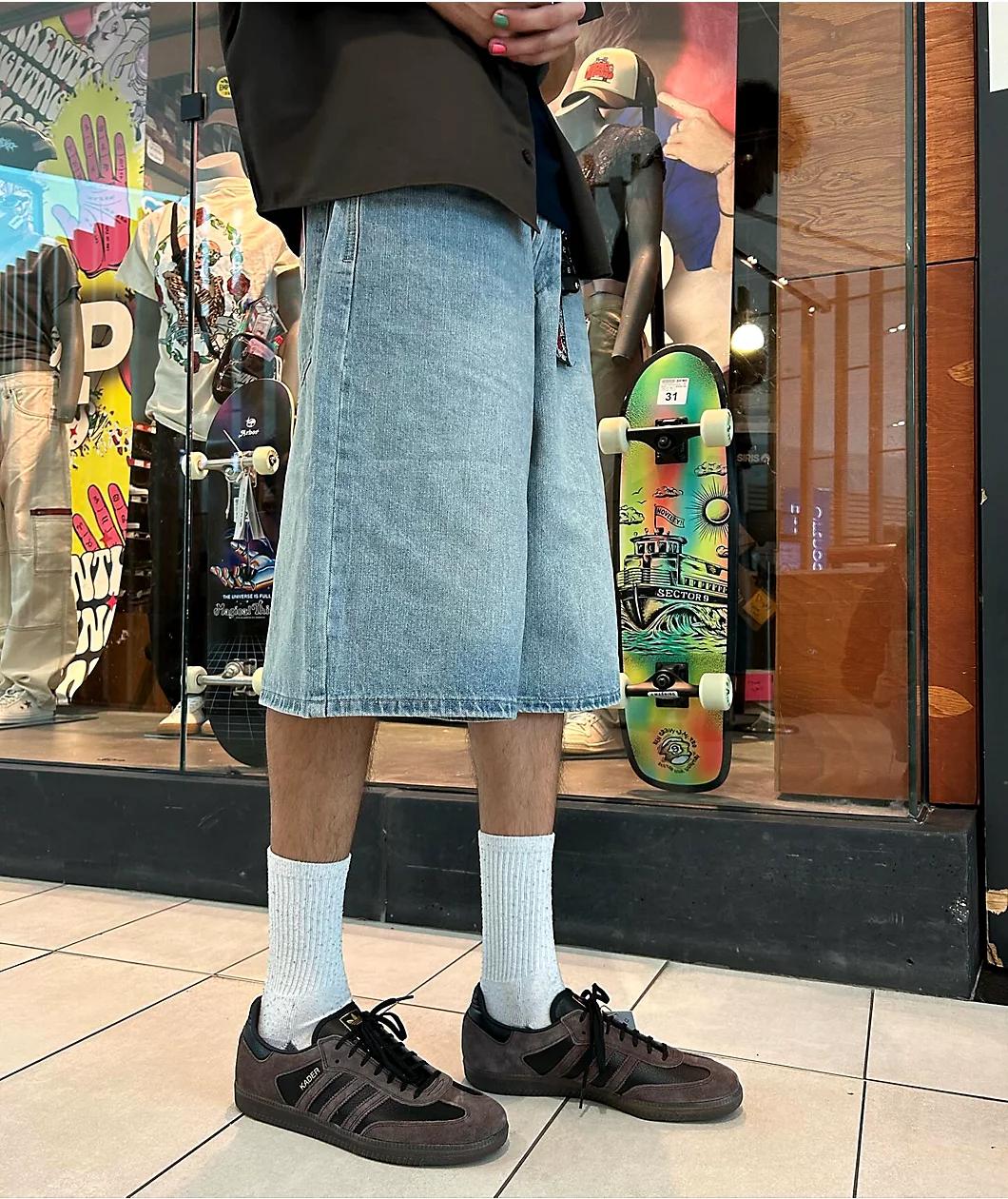 Empyre Ultra Loose Light Blue Denim Skate Shorts Product Image