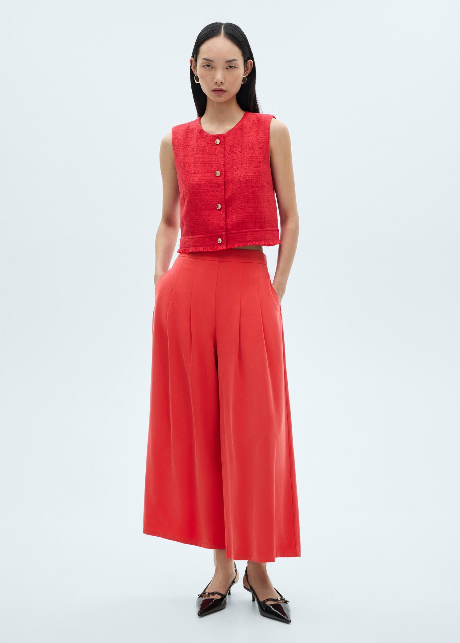 Wide-leg pleated pants - Women | MANGO USA Product Image
