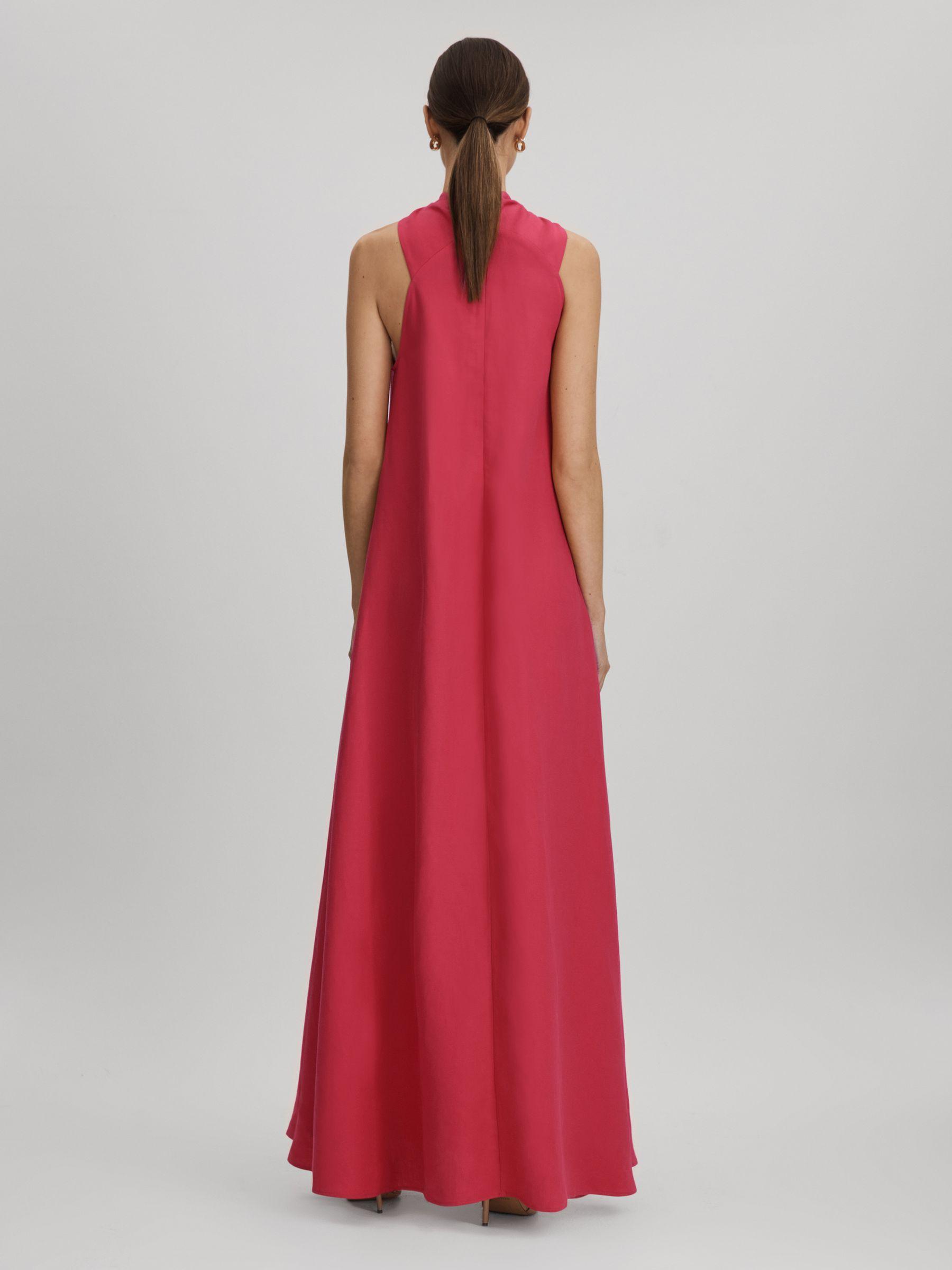 Linen Blend Drape Maxi Dress in Coral Product Image