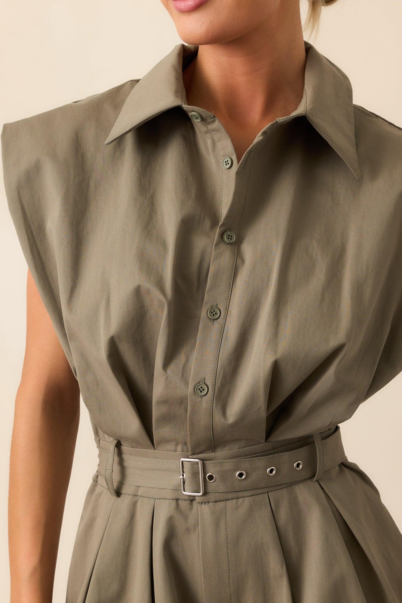 Time To Adventure Olive Green Cotton Button Front Romper Product Image