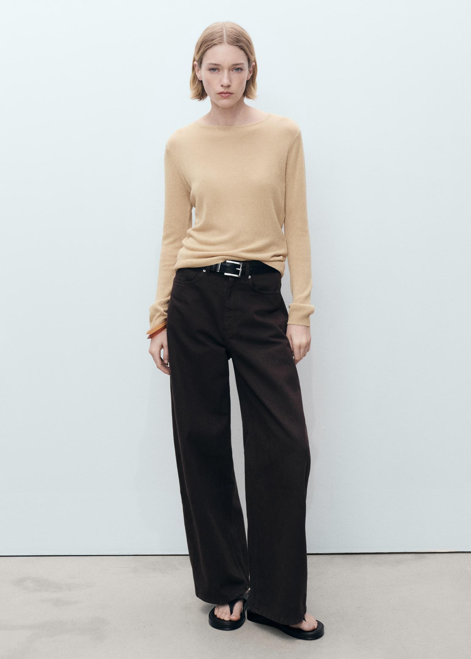 Linen-blend boat-neck sweater - Women | MANGO USA Product Image