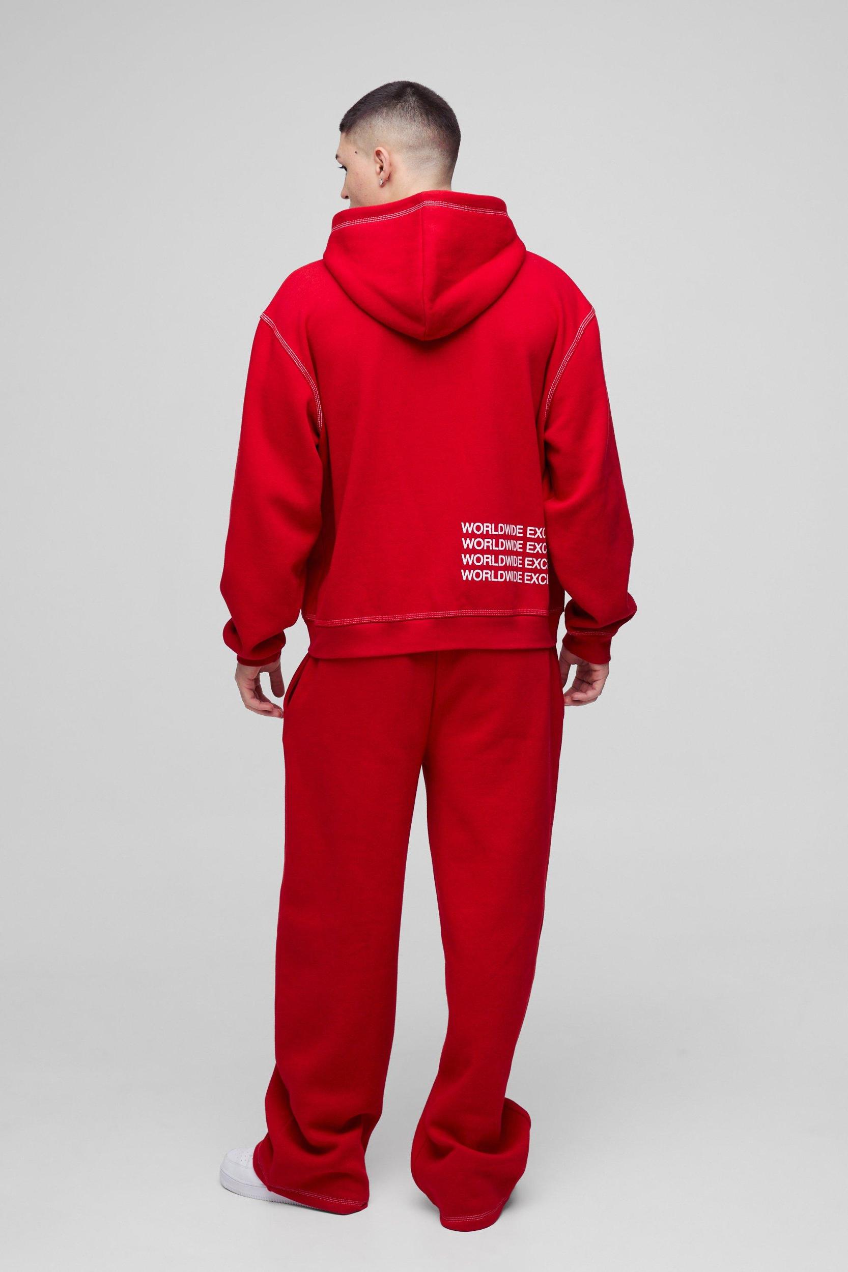 Oversized Boxy Contrast Stitch Printed Zip Through Hooded Tracksuit | boohooMAN USA Product Image