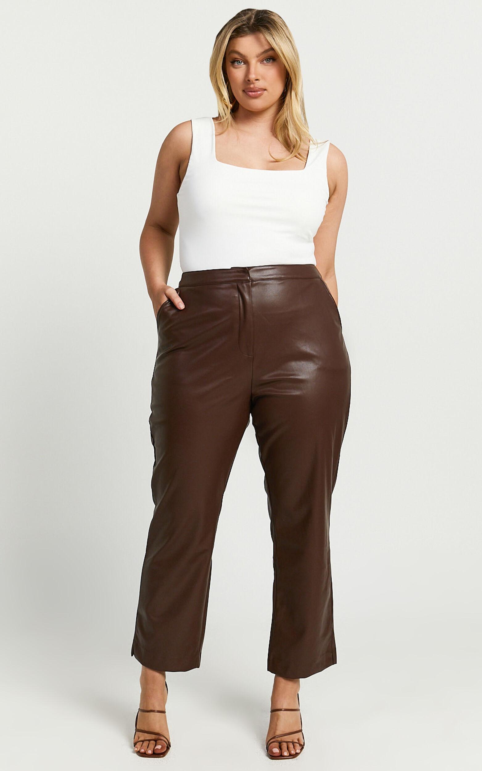 Azelia Pants - Mid Rise Cropped Faux Leather Pants in Dark Chocolate Product Image