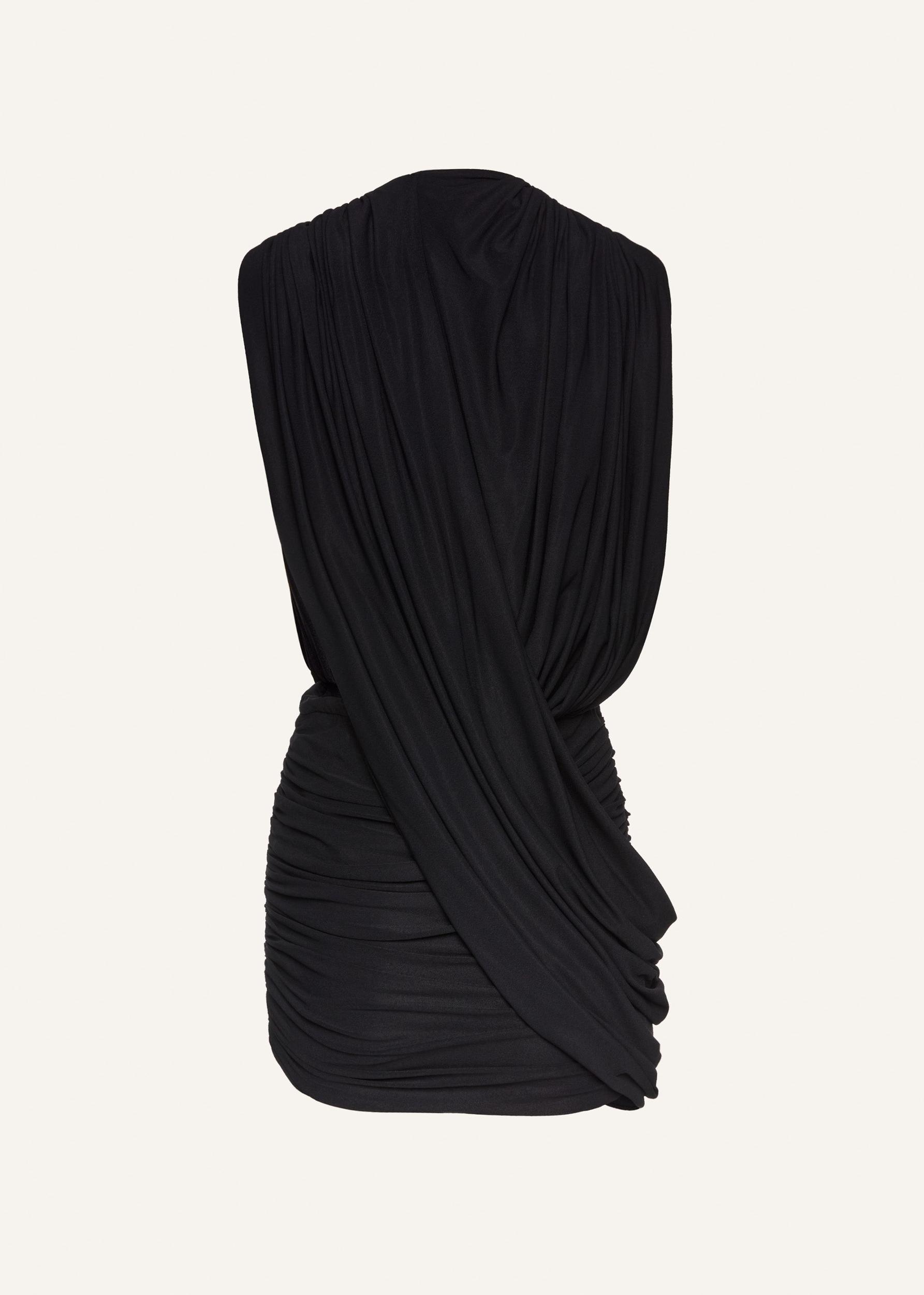 V neck draped mini dress in black Product Image