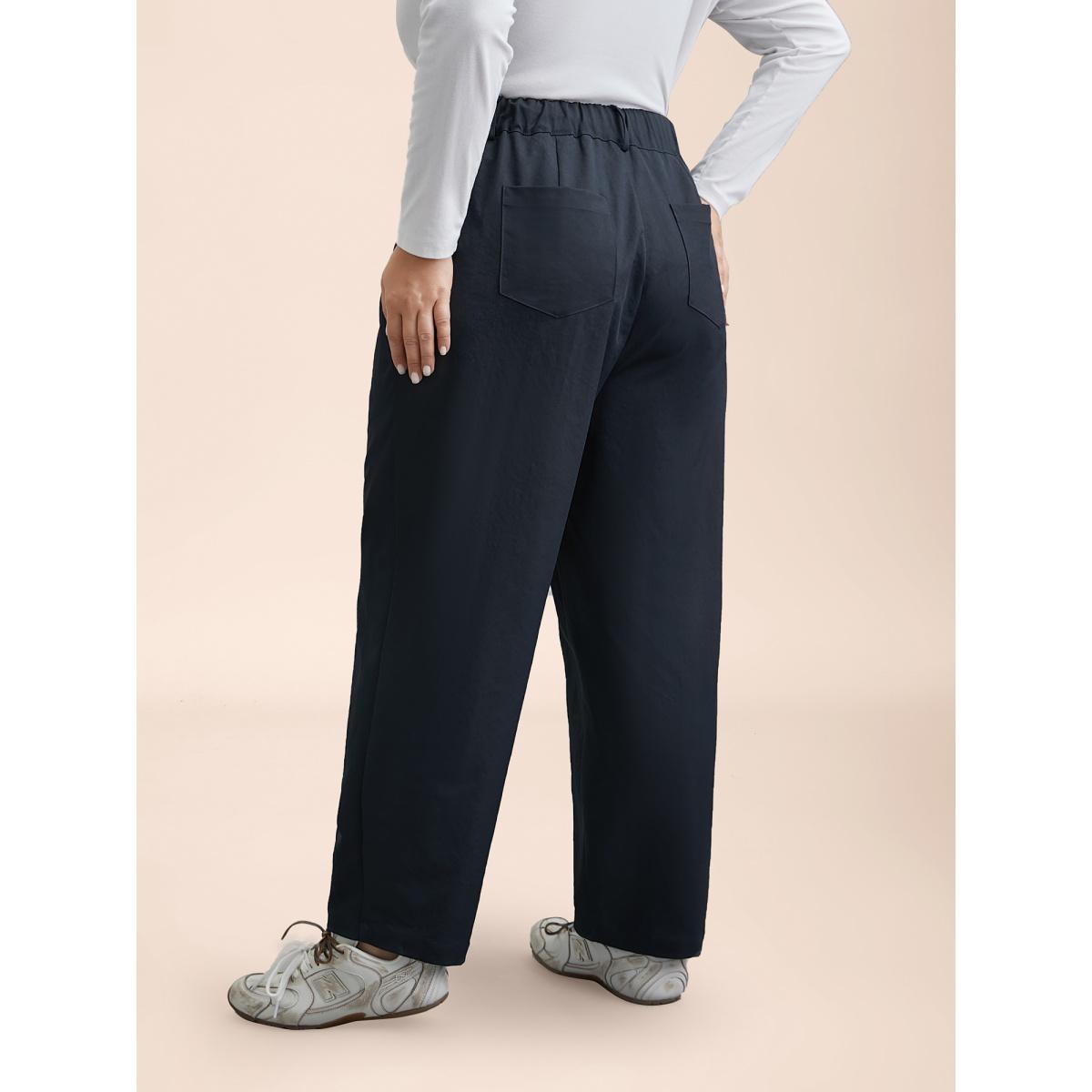 Plus Size Seamed Button Mid-Rise Straight-Leg Pants Women Indigo Casual Straight Leg Mid Rise Everyday Pants BloomChic 14-16/1X Product Image