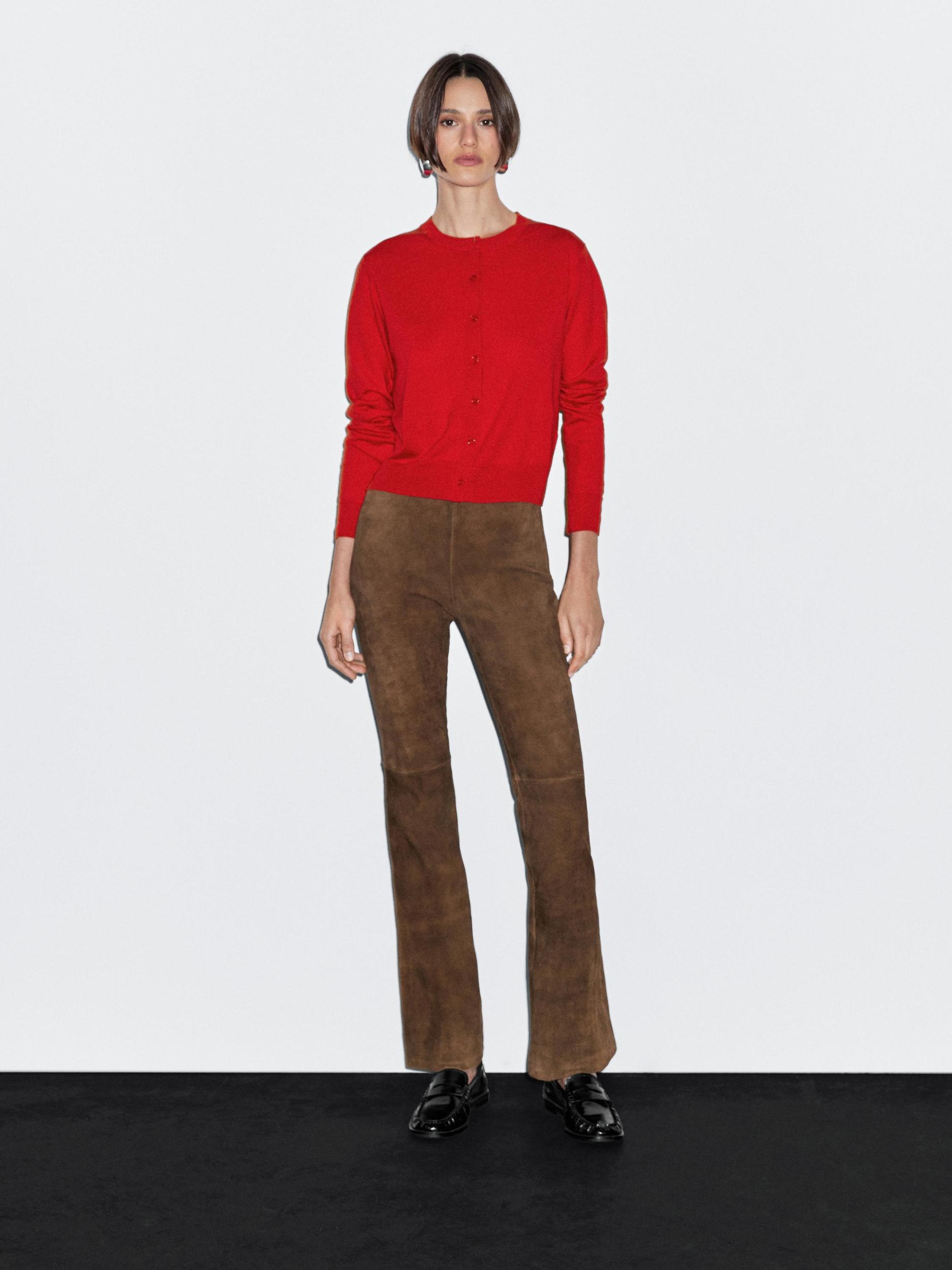 Wool blend knit cardigan with crew neck Product Image