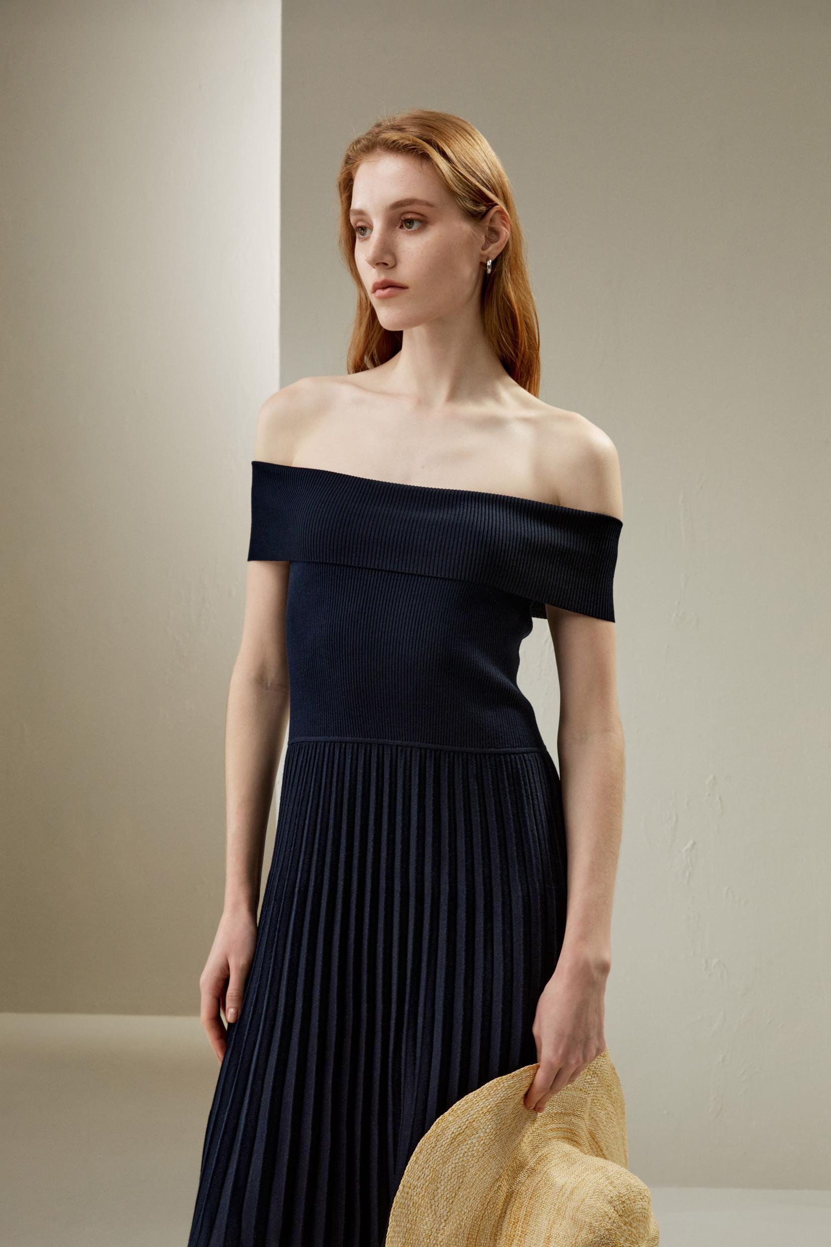 Off-Shoulder Hybrid Pleated Dress Product Image
