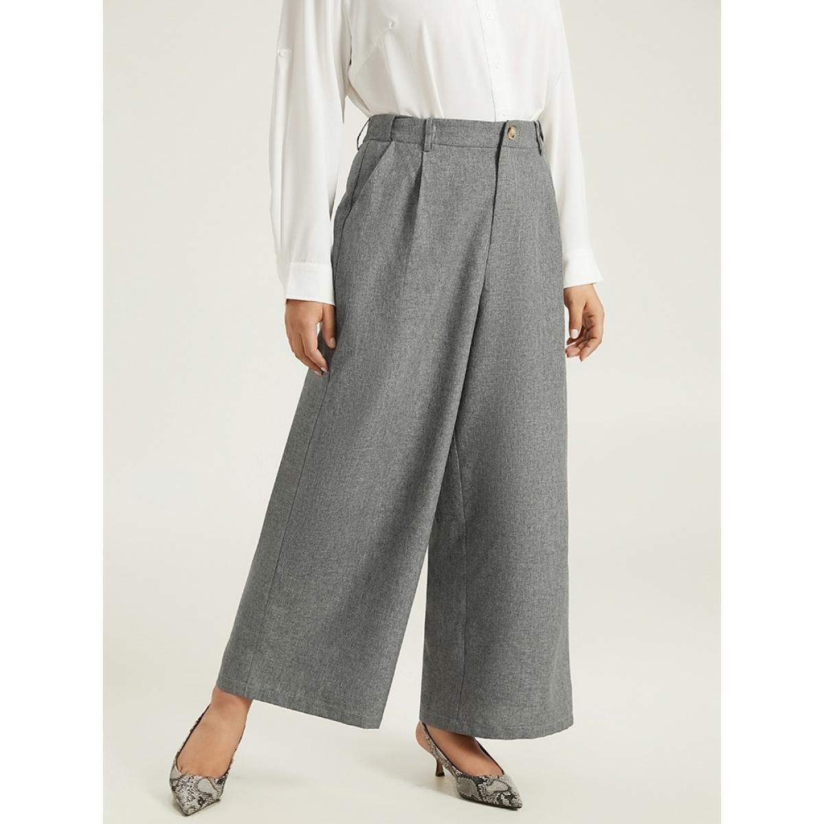 Plus Size Plain Wide Leg Elastic Waist Pocket Pants Women Gray Workwear Essentials Wide Leg High Rise Work Pants BloomChic 22-24/3X Product Image