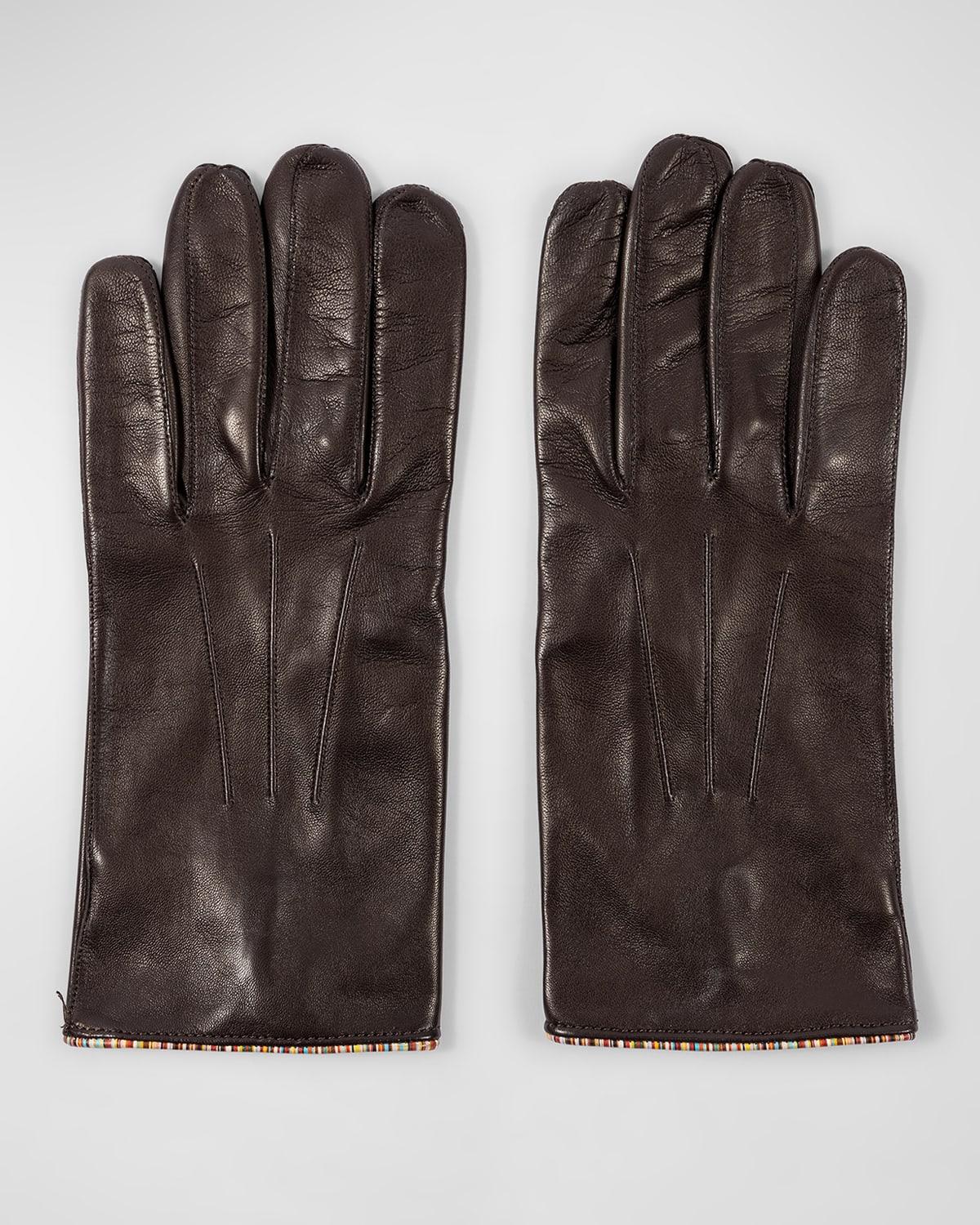 Mens Striped-Piping Leather Gloves Product Image