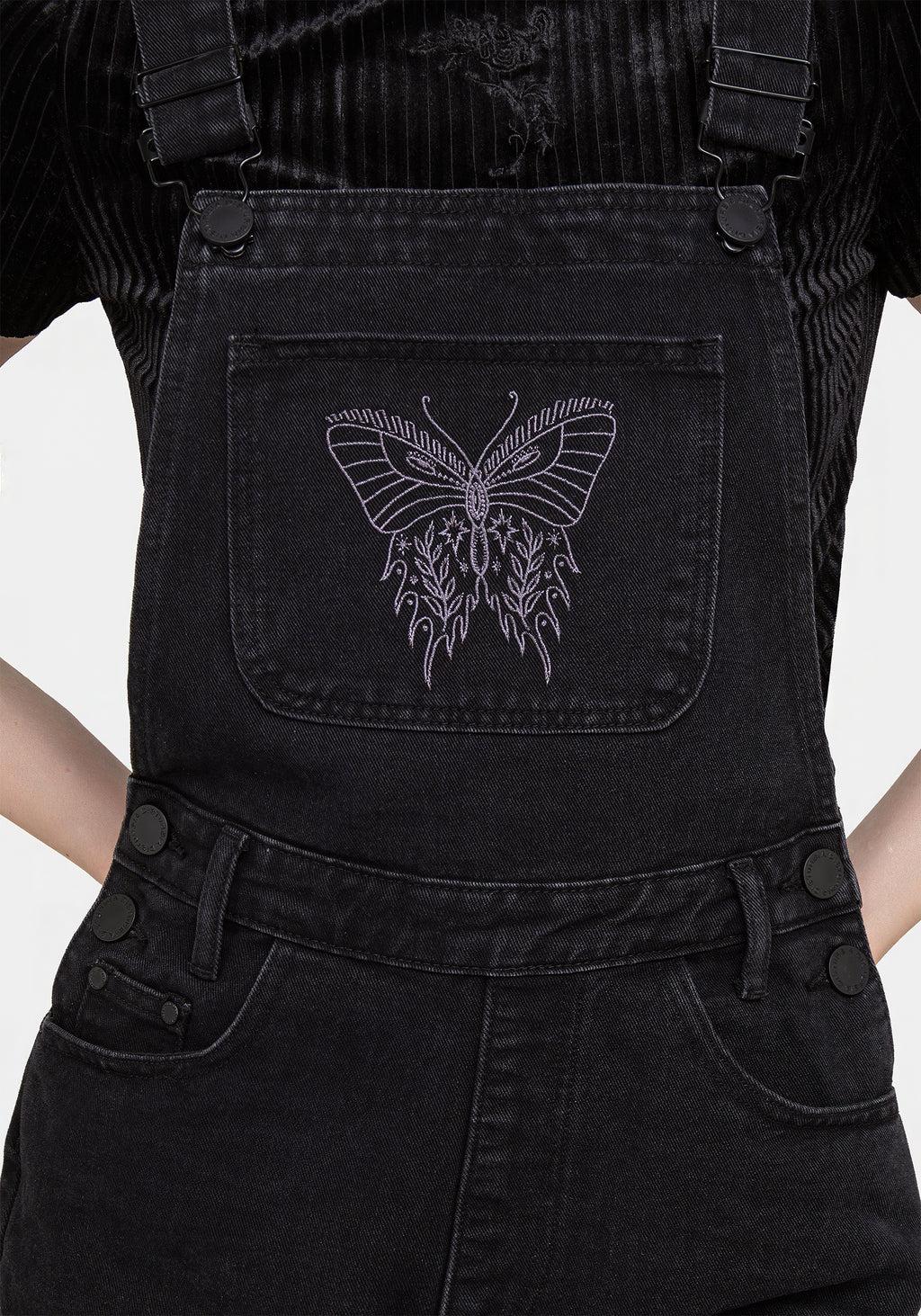 Papillion Embroidered Denim Dungaree Shorts Product Image