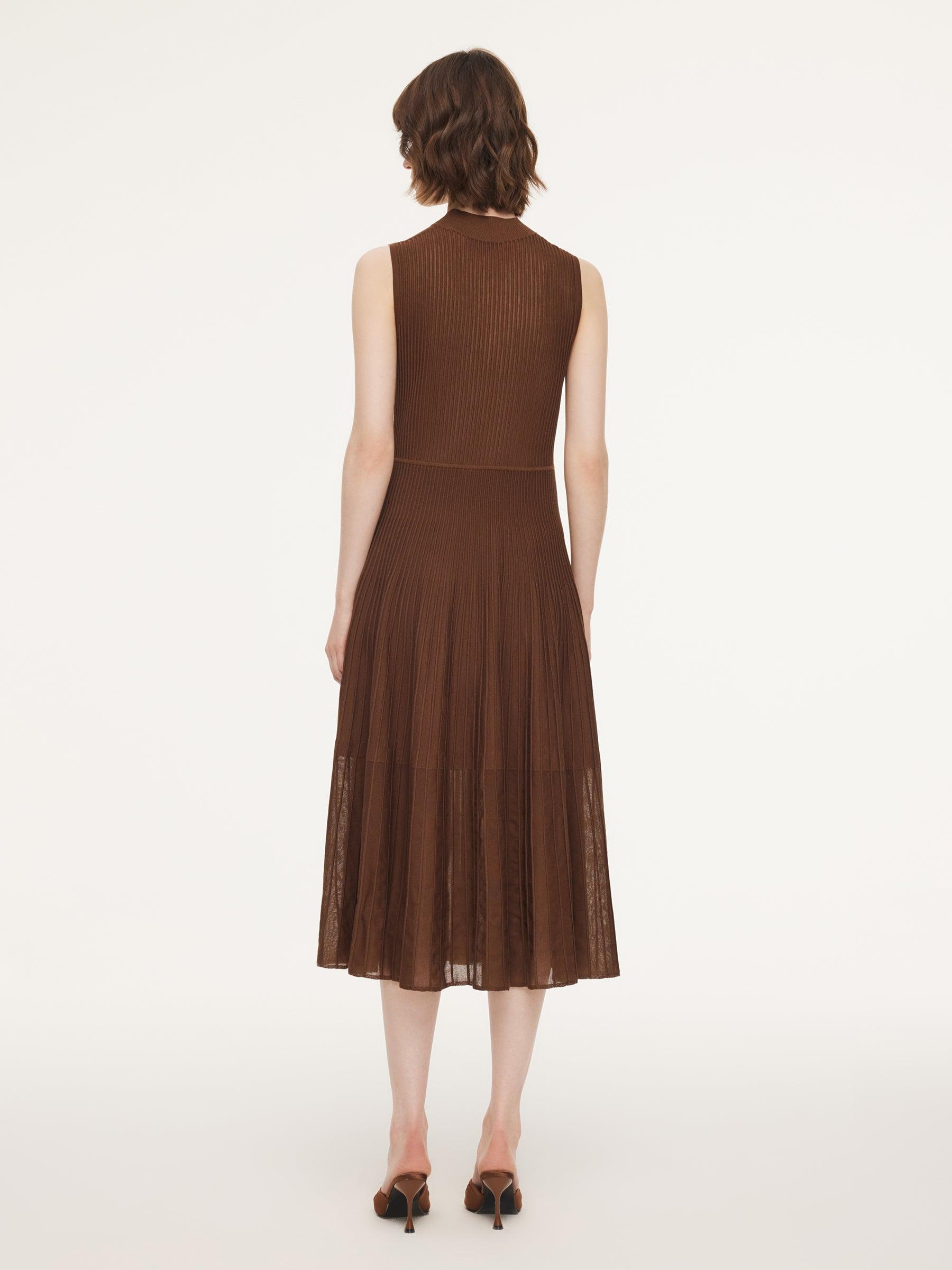 Mock Neck Sleeveless A-Line Women Pleated Maxi Dress Product Image